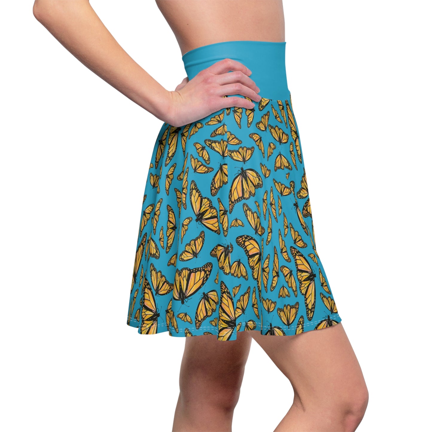 Women's Skater Skirt , Monarch, Turquoise Background, Kamama, Butterfly