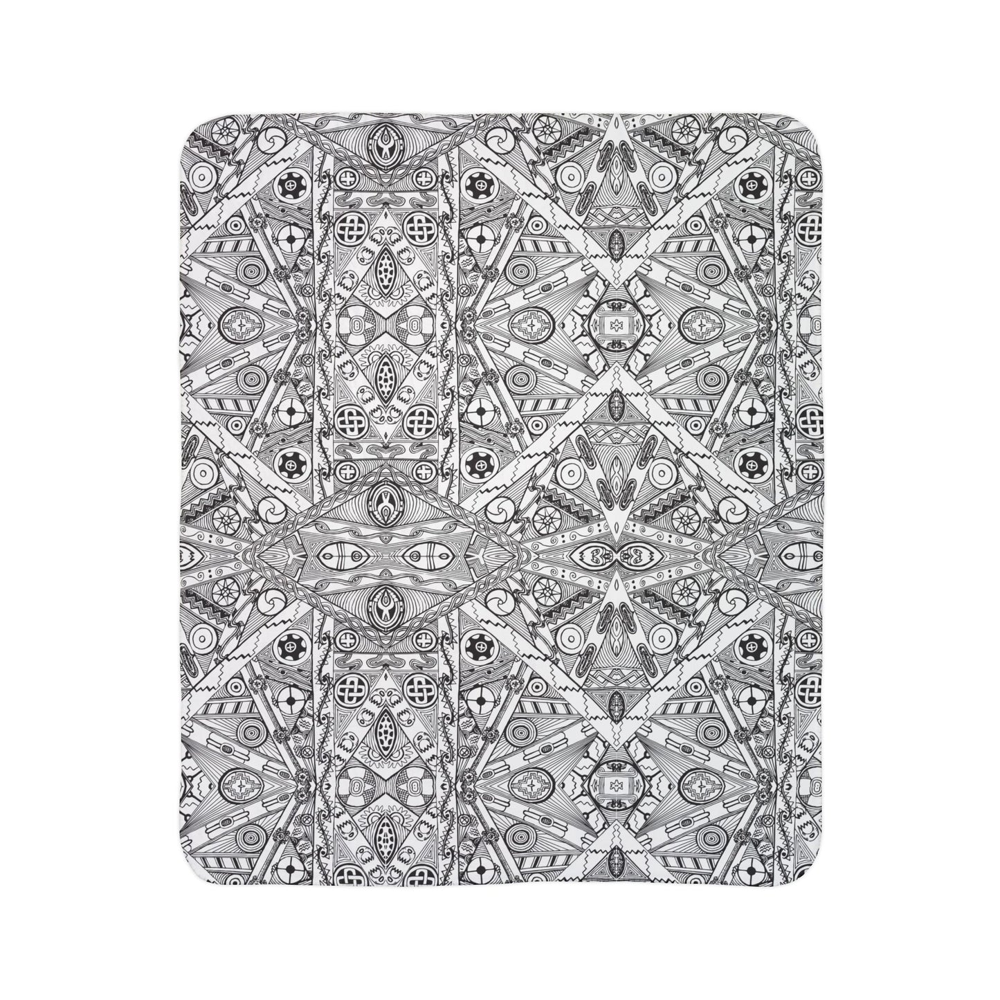 Fleece Sherpa Blanket, Black and White Tribal Motif, SouthEast Native American Mound Symbols, Indigenous art