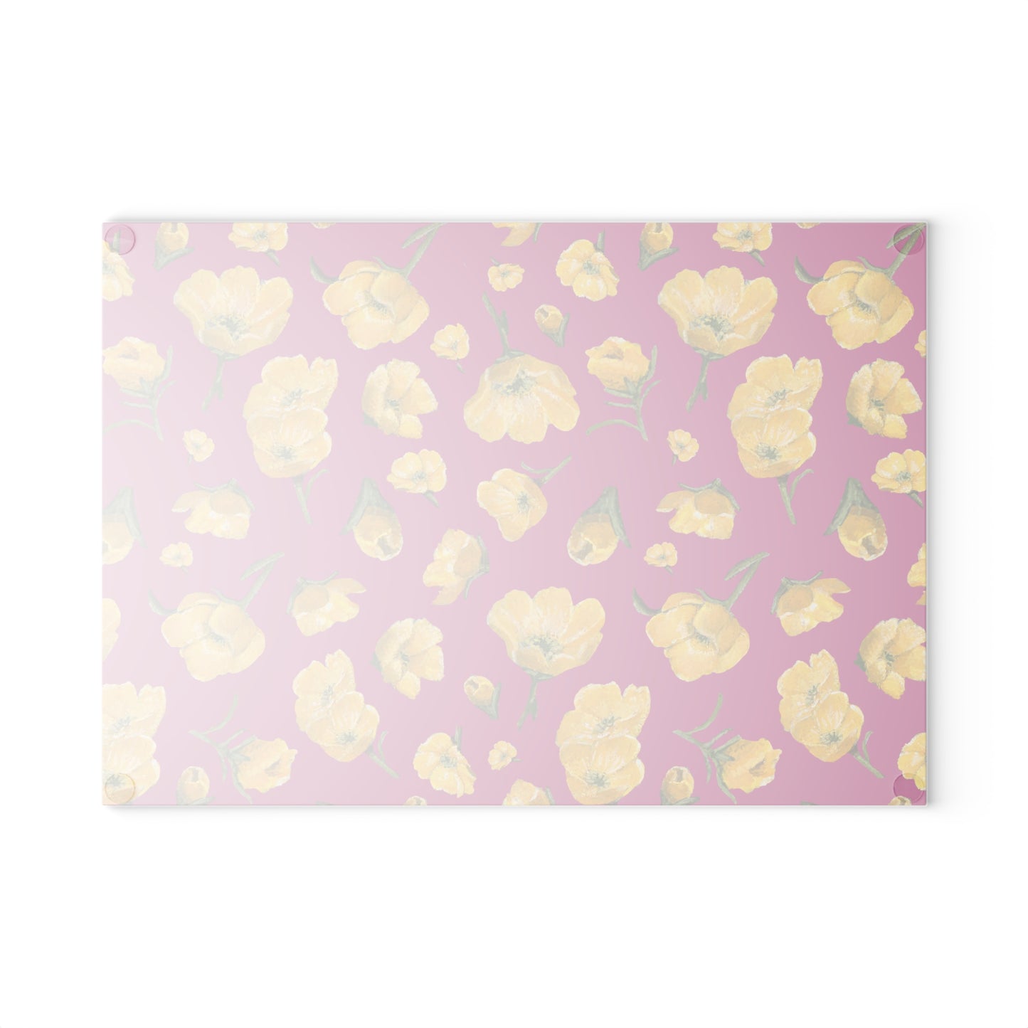 Glass Cutting Board, Kitchen Accessory, Buttercups, Hot Pink Background, Oklahoma Wildflower, Yellow Floral