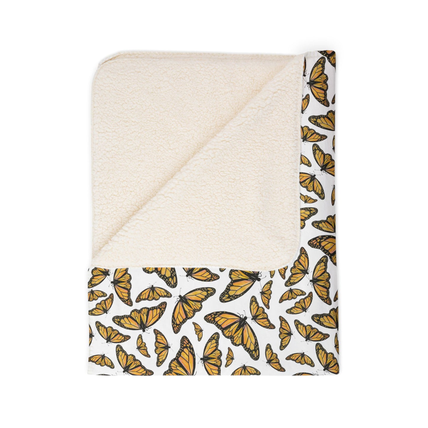 Fleece Sherpa Blanket, Monarchs, White background, Butterflies