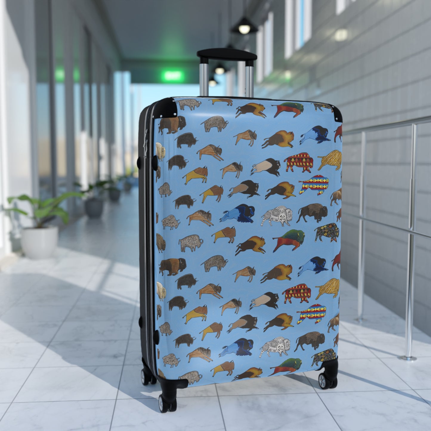 Suitcase, Light Blue, Bison Transition, Buffalo, Native American, Luggage, Carry On
