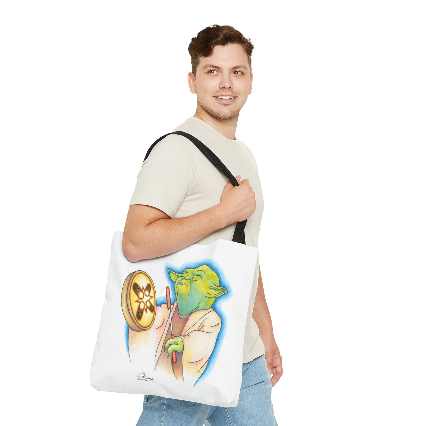 Tote Bag, Alien Playing Native Hand Drum, Native Pop Humor, Native American