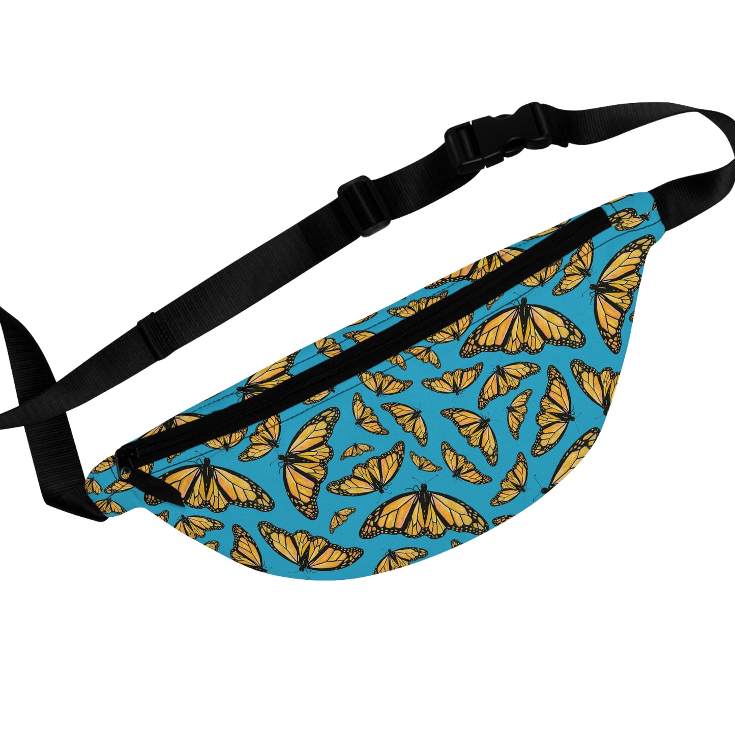 Fanny Pack, Turquoise Background, Monarch, Butterfly, Kamama