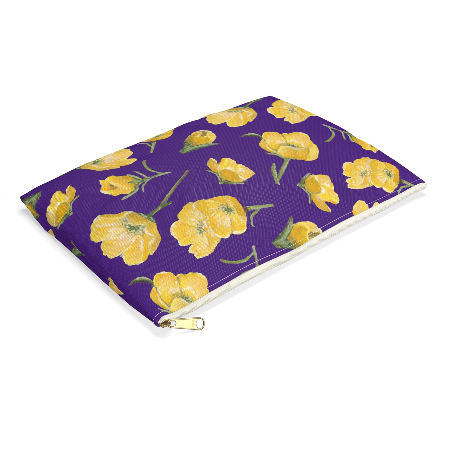 Accessory Pouch, Buttercups, Purple Background, Oklahoma Wildflower, Yellow Floral