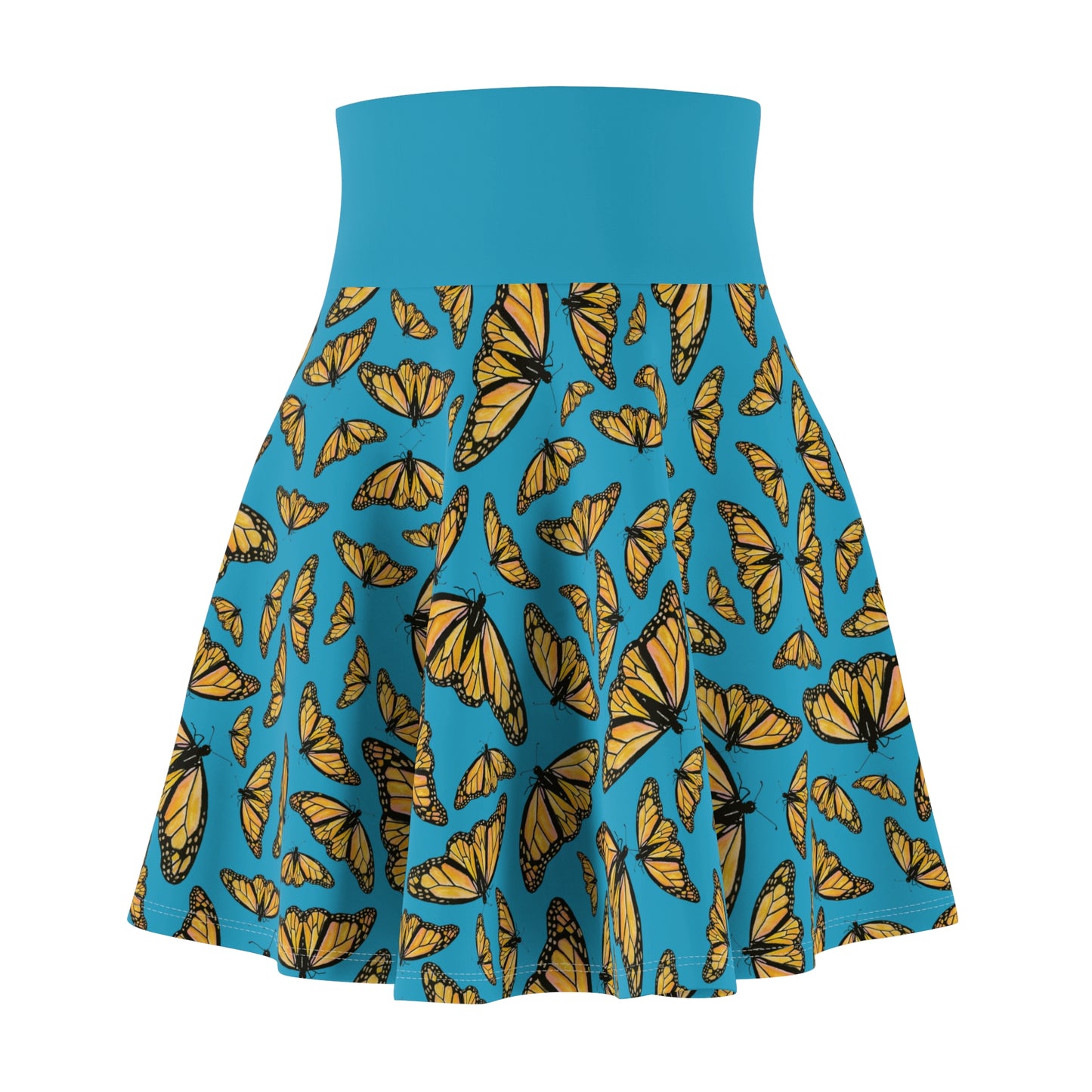 Women's Skater Skirt , Monarch, Turquoise Background, Kamama, Butterfly