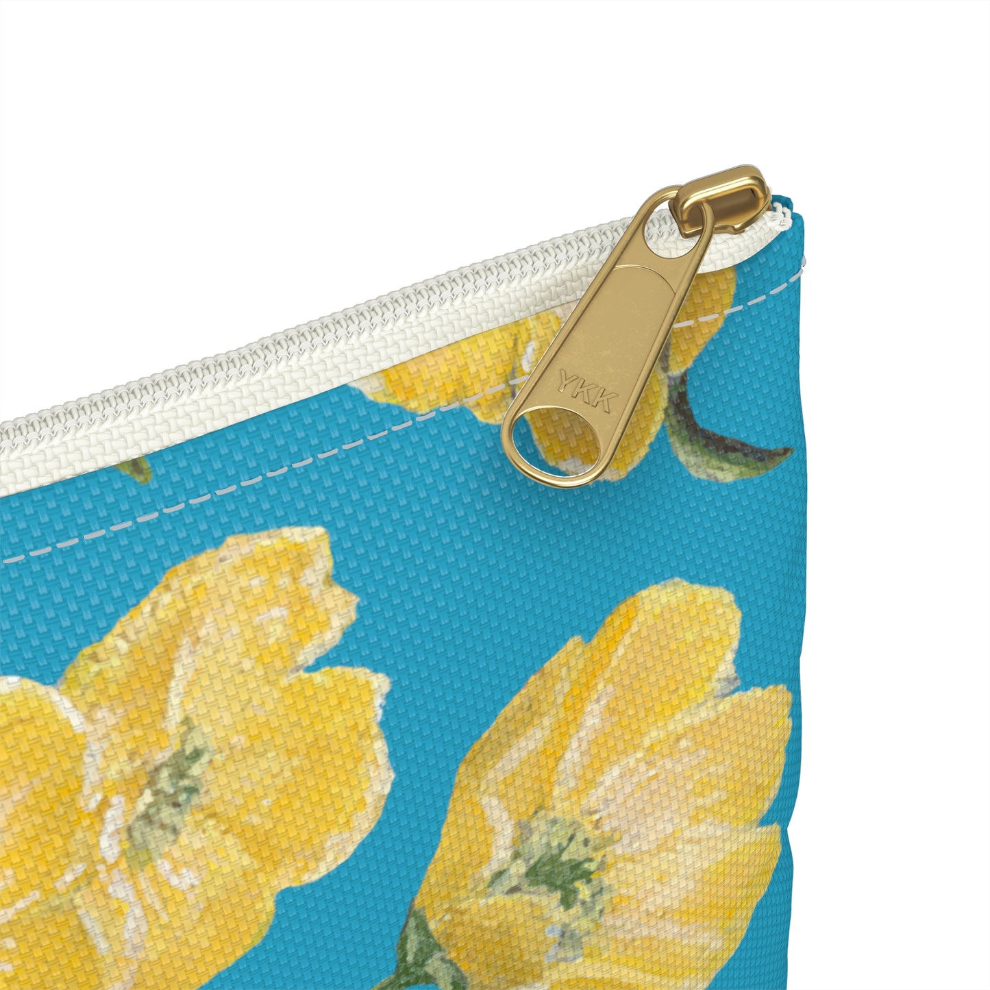 Accessory Pouch, Buttercups, Turquoise Colored Background, Oklahoma Wildflower, Yellow Floral