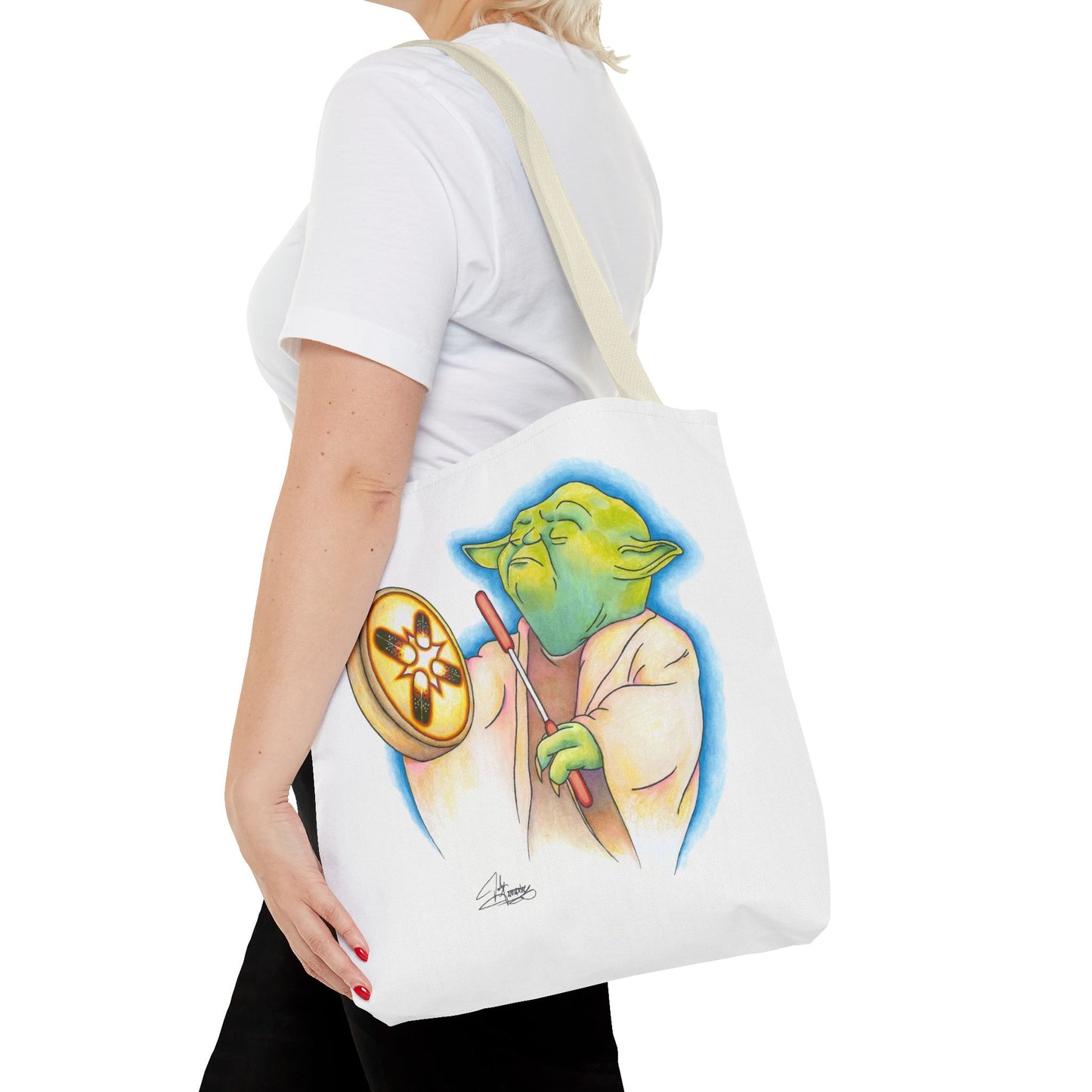 Tote Bag, Alien Playing Native Hand Drum, Native Pop Humor, Native American