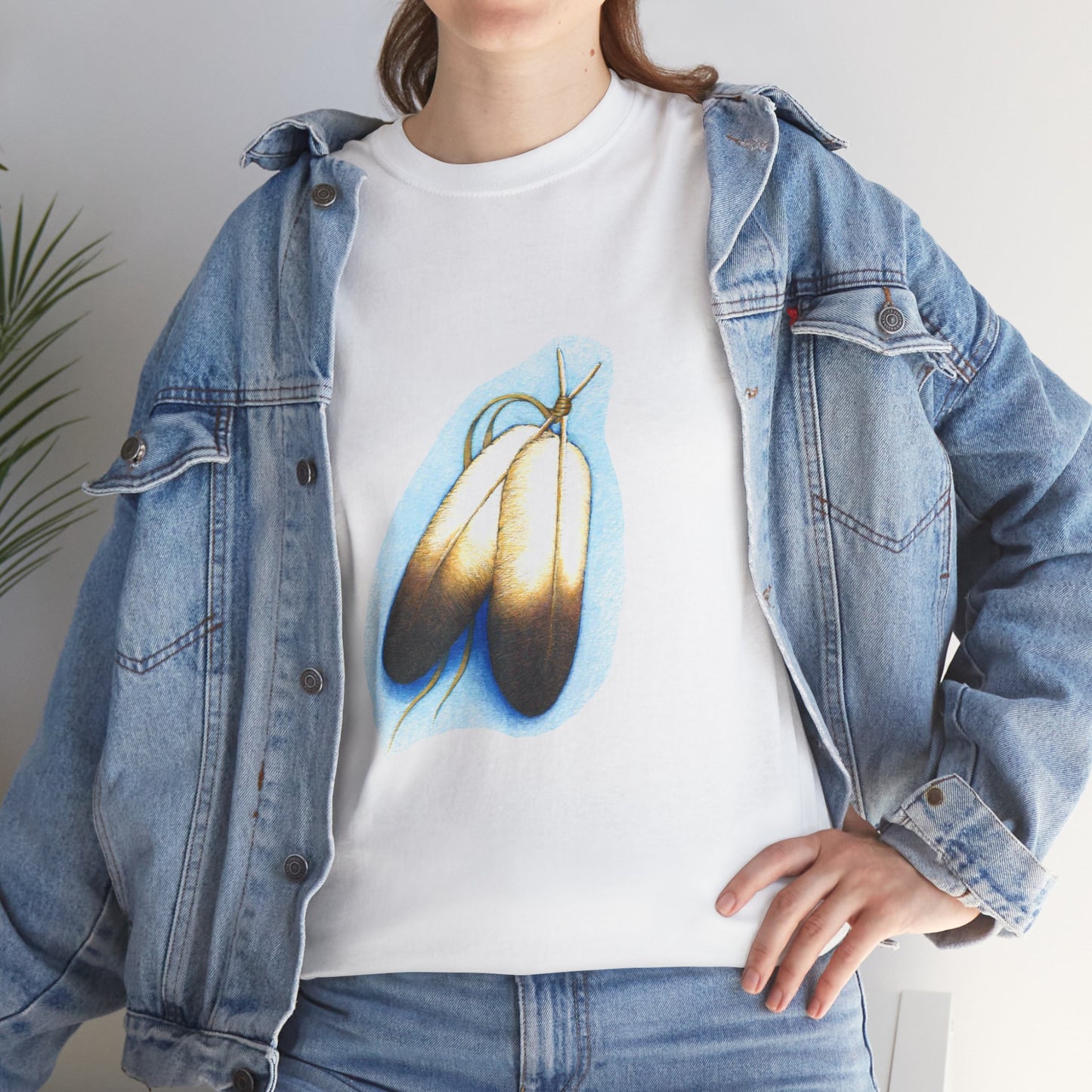 Artistic Unisex Heavy Cotton Tee, Double Feather, Native Feathers, Two Feathers T-Shirt