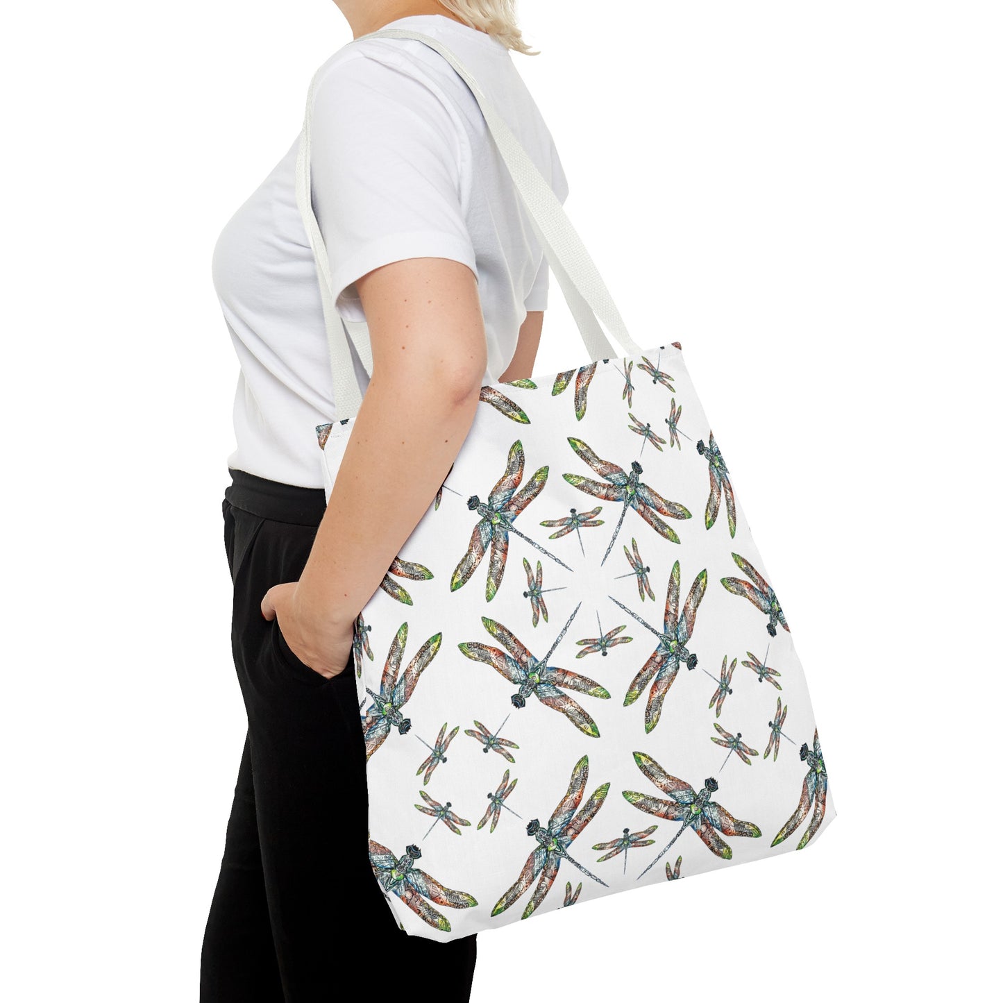 Dragonfly Tote Bag, White, Shoulder bag, Powwow tote, Carry all
