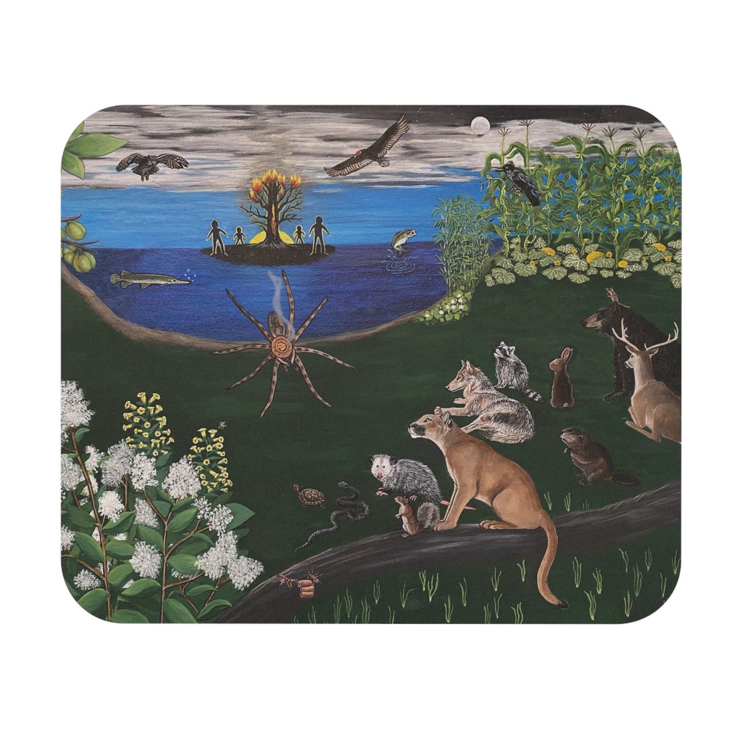 Mouse Pad - Spider Brings Fire - Cherokee Story Scene - Wildlife Scene Design for Eco-Lovers