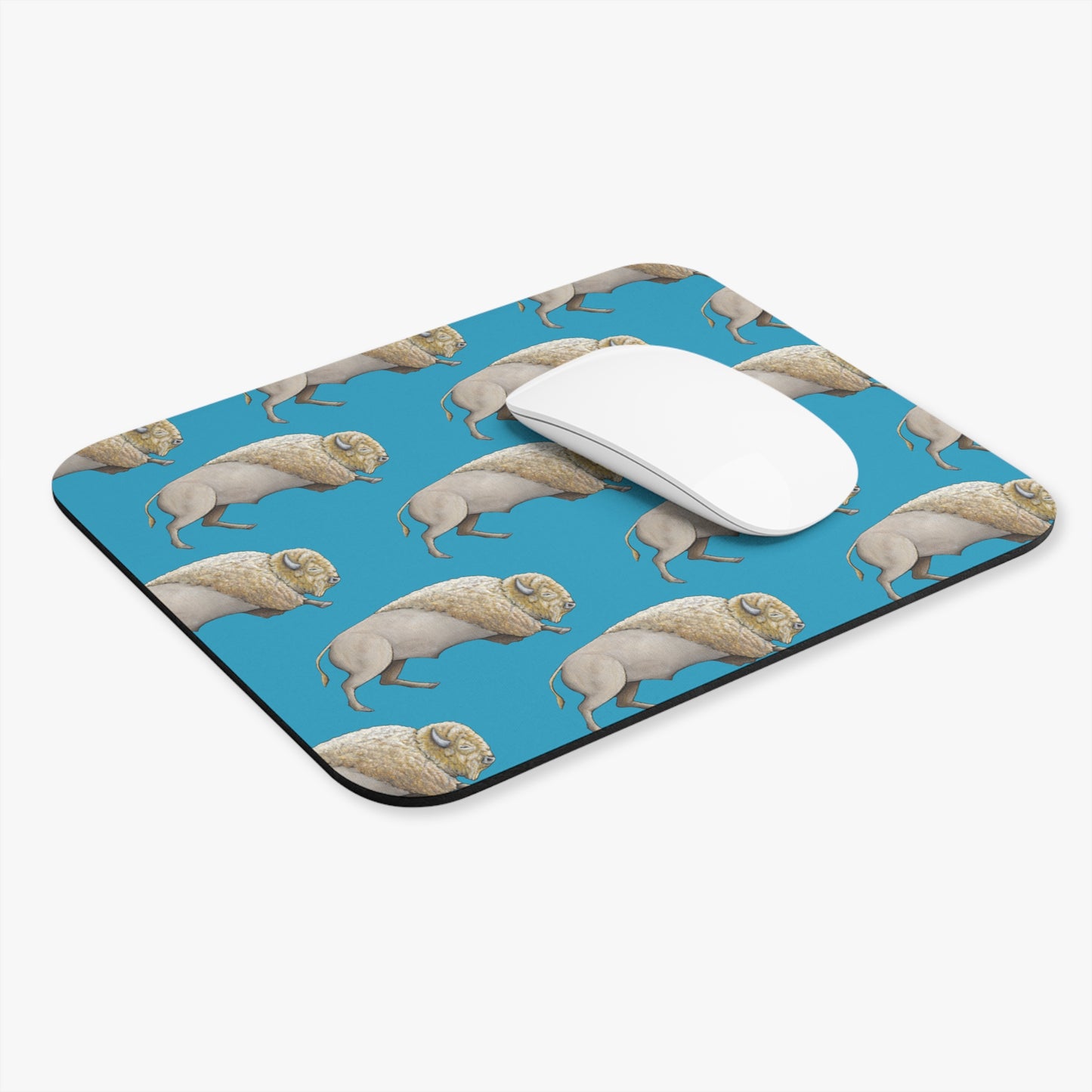 Mouse Pad, Turquoise Background, White Bison, Buffalo, Native American, Indigenous Design, Oklahoma