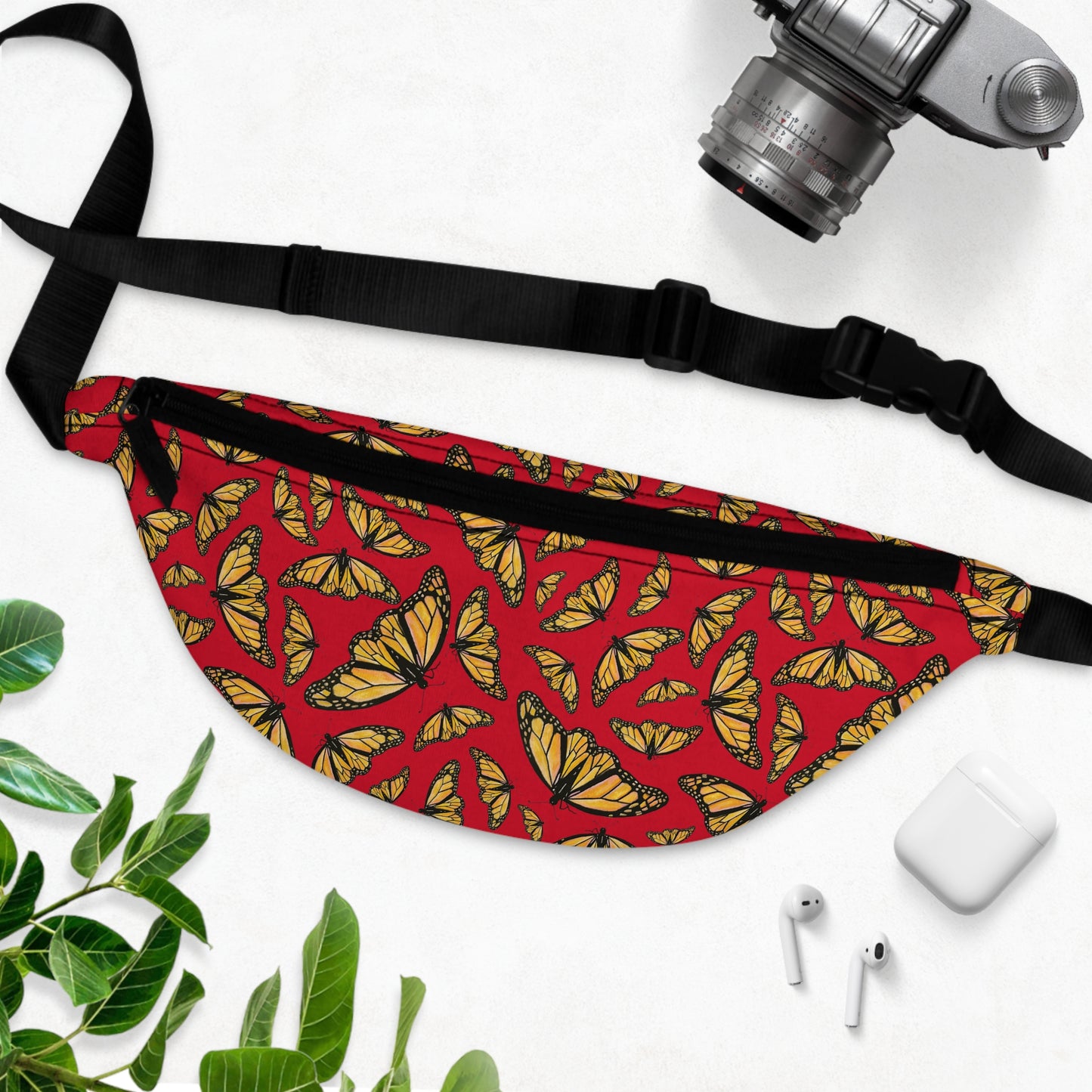 Fanny Pack, Red, Monarch, Butterfly, Kamama