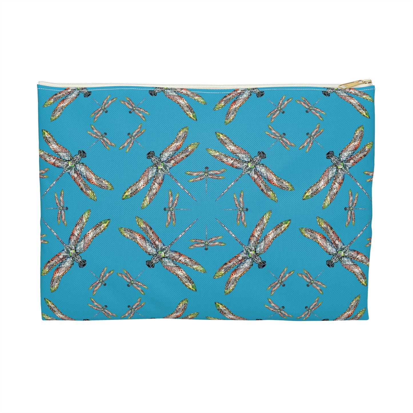 Accessory Pouch, Dragonfly, Turquoise color, Native American design, Makeup bag, Pencil case, Travel cosmetic pouch