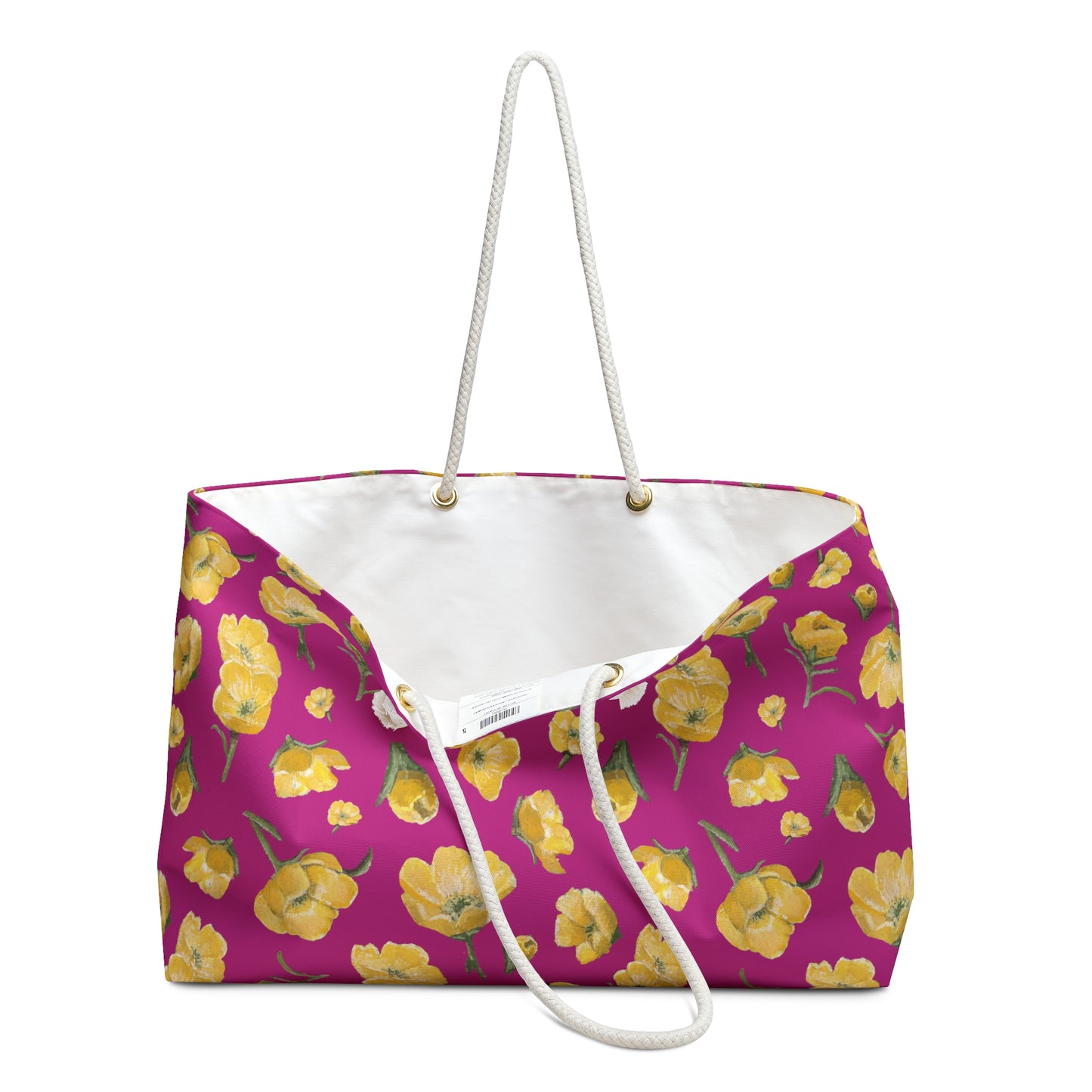 Weekender Bag, Buttercups, Hot Pink Background, Oklahoma Wildflower, Yellow Floral