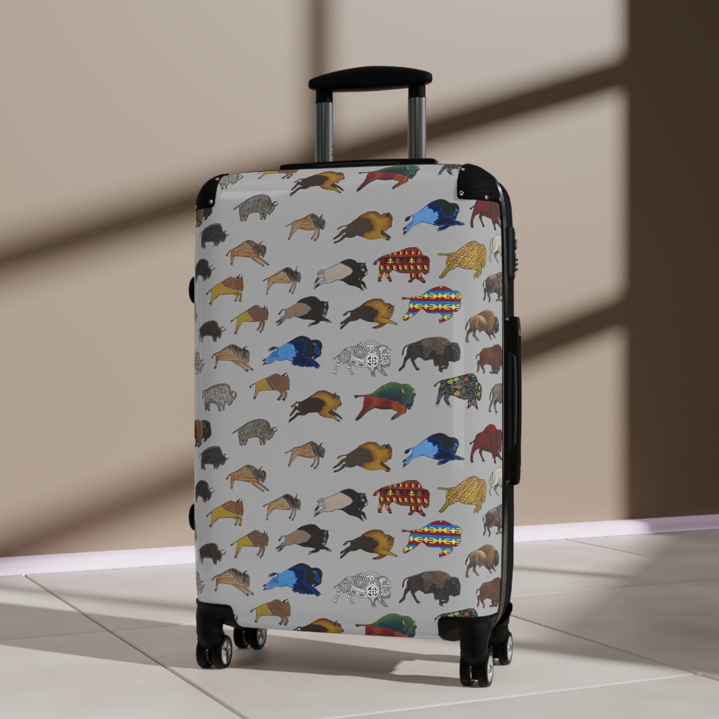 Suitcase, Gray, Bison Transition, Buffalo, Nation American, Luggage, Carry On