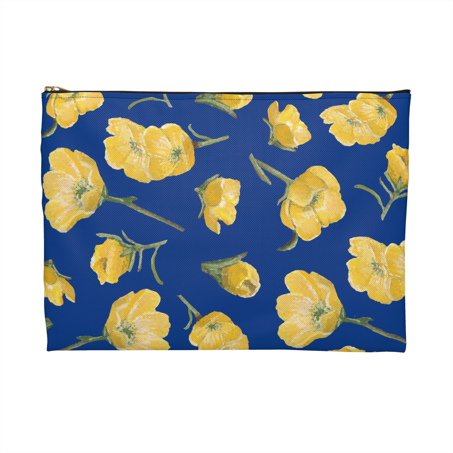 Accessory Pouch, Buttercups, Dark Blue Background, Oklahoma Wildflower, Yellow Floral