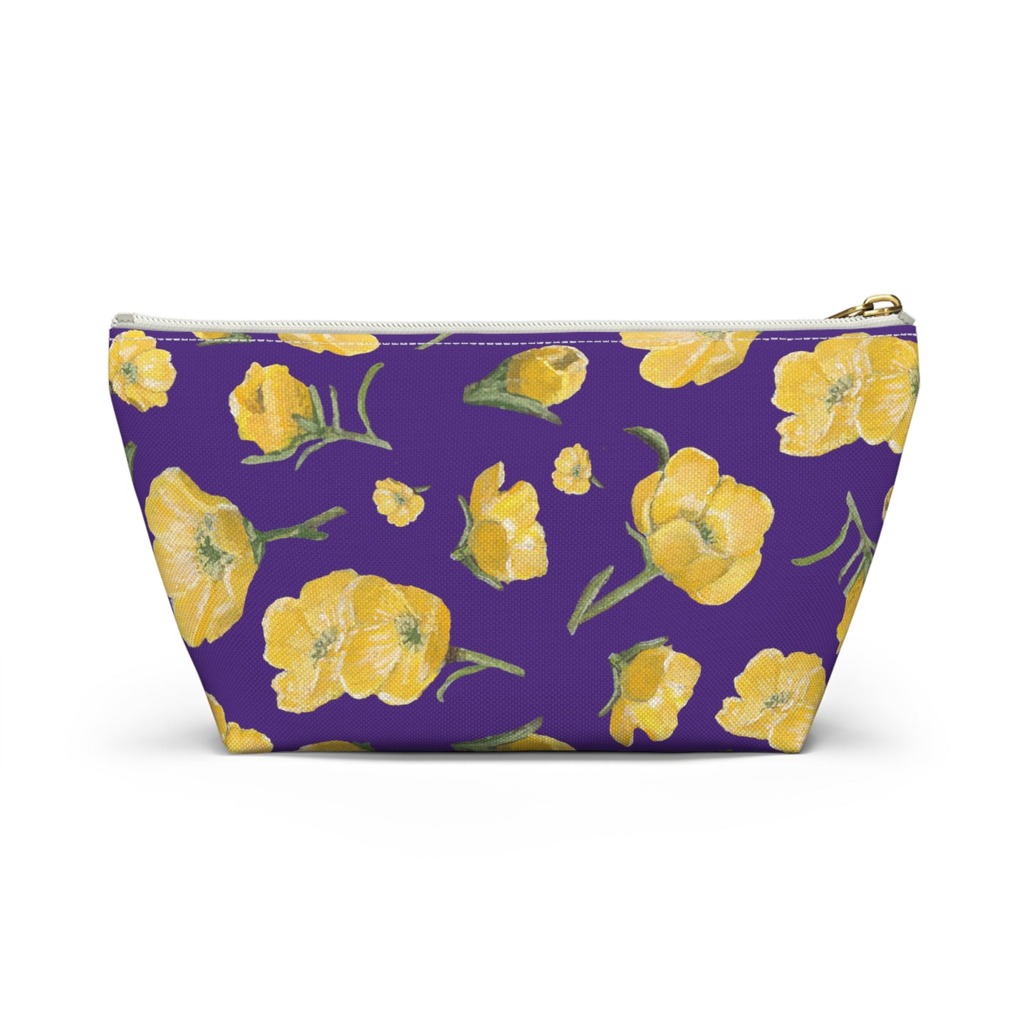 Accessory Pouch w T-bottom, Buttercups, Purple Background, Oklahoma Wildflower, Yellow Floral