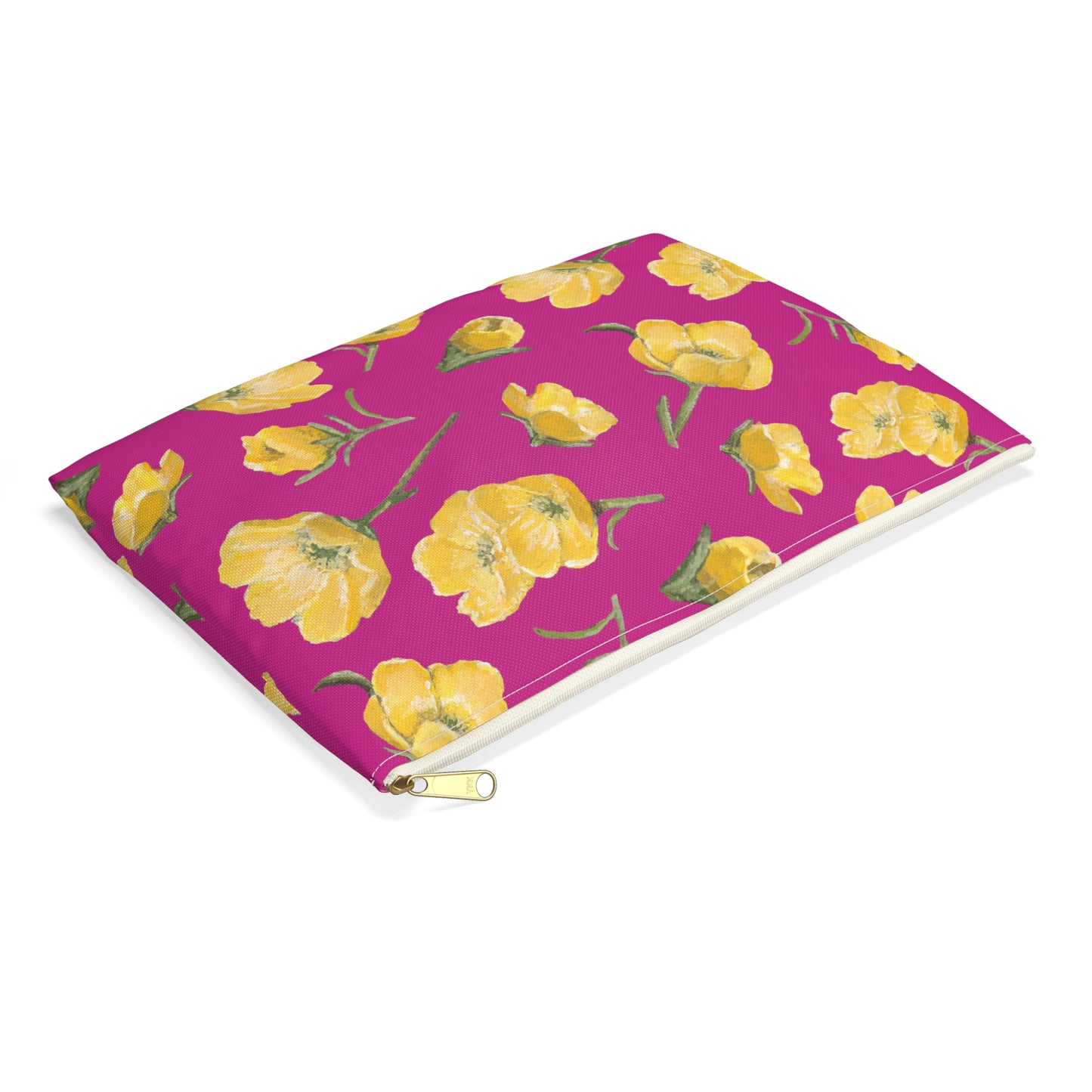 Accessory Pouch, Buttercups, Hot Pink Background, Oklahoma Wildflower, Yellow Floral