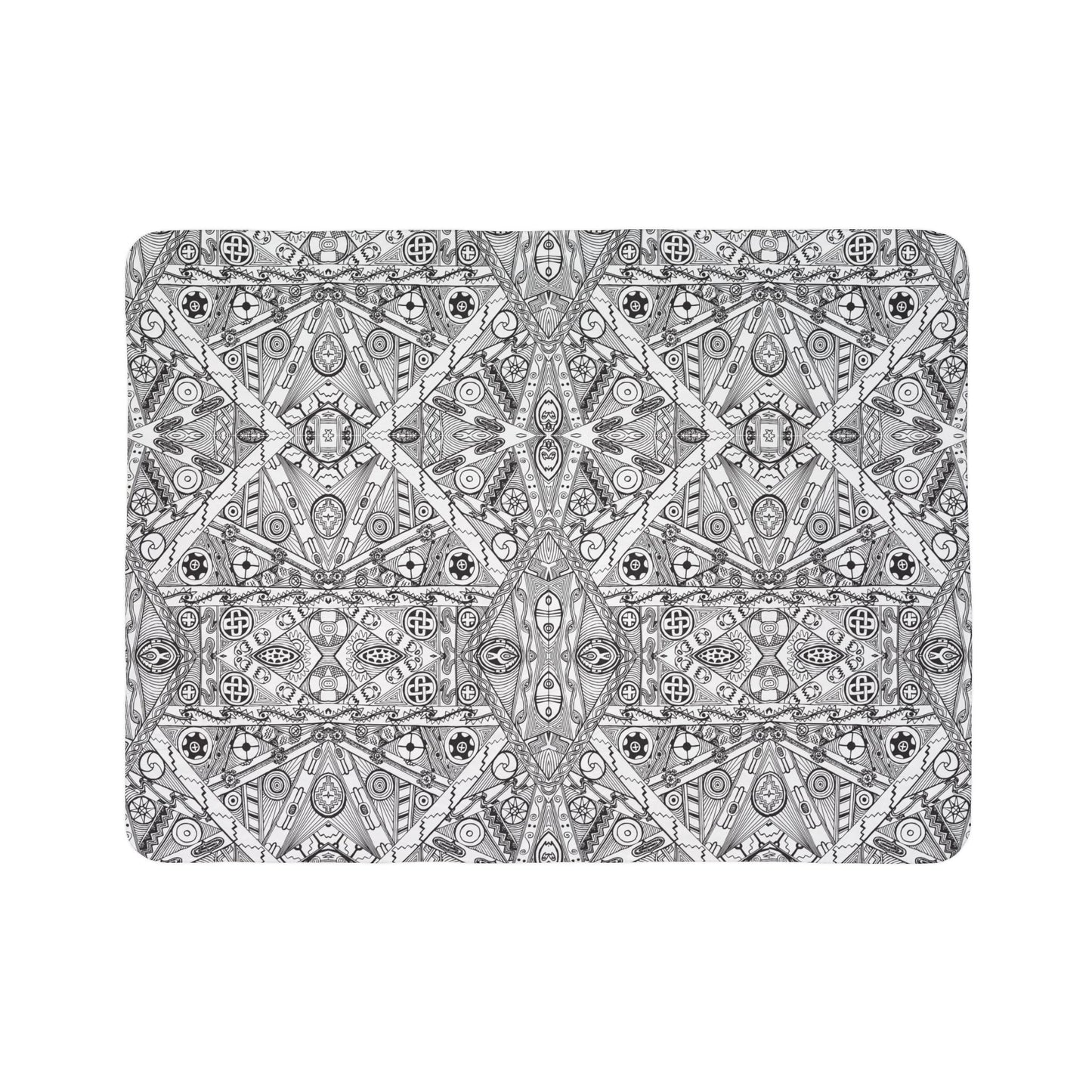 Fleece Sherpa Blanket, Black and White Tribal Motif, SouthEast Native American Mound Symbols, Indigenous art
