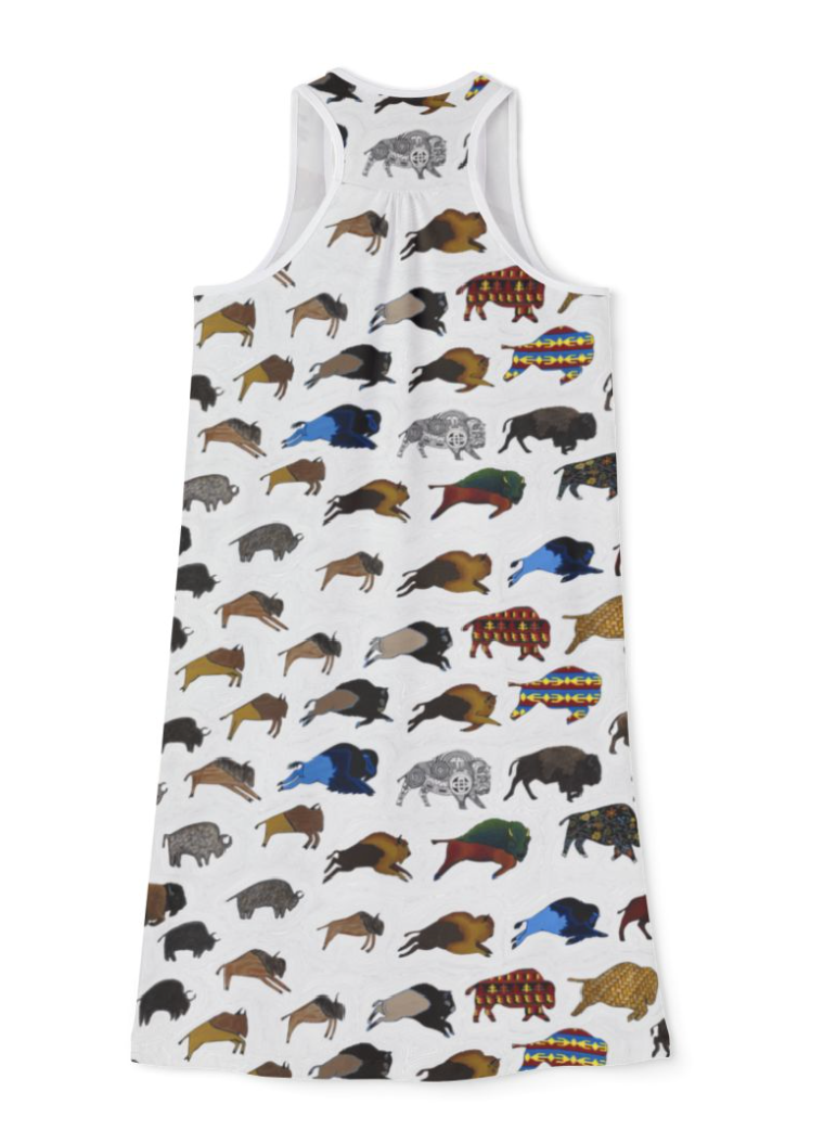 Native Art Bison Racerback Dress — All-Over Print Summer Sundress