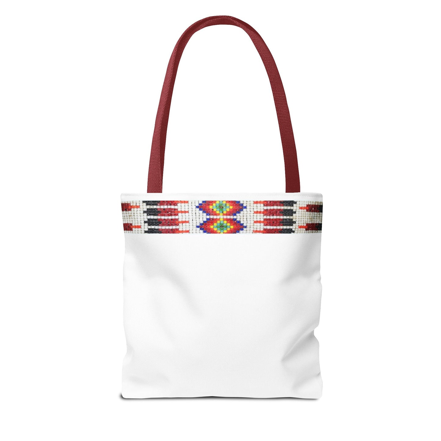 Tote Bag, PRINTED Native American bead design, Red handle, Uncle Buds beadwork inspired