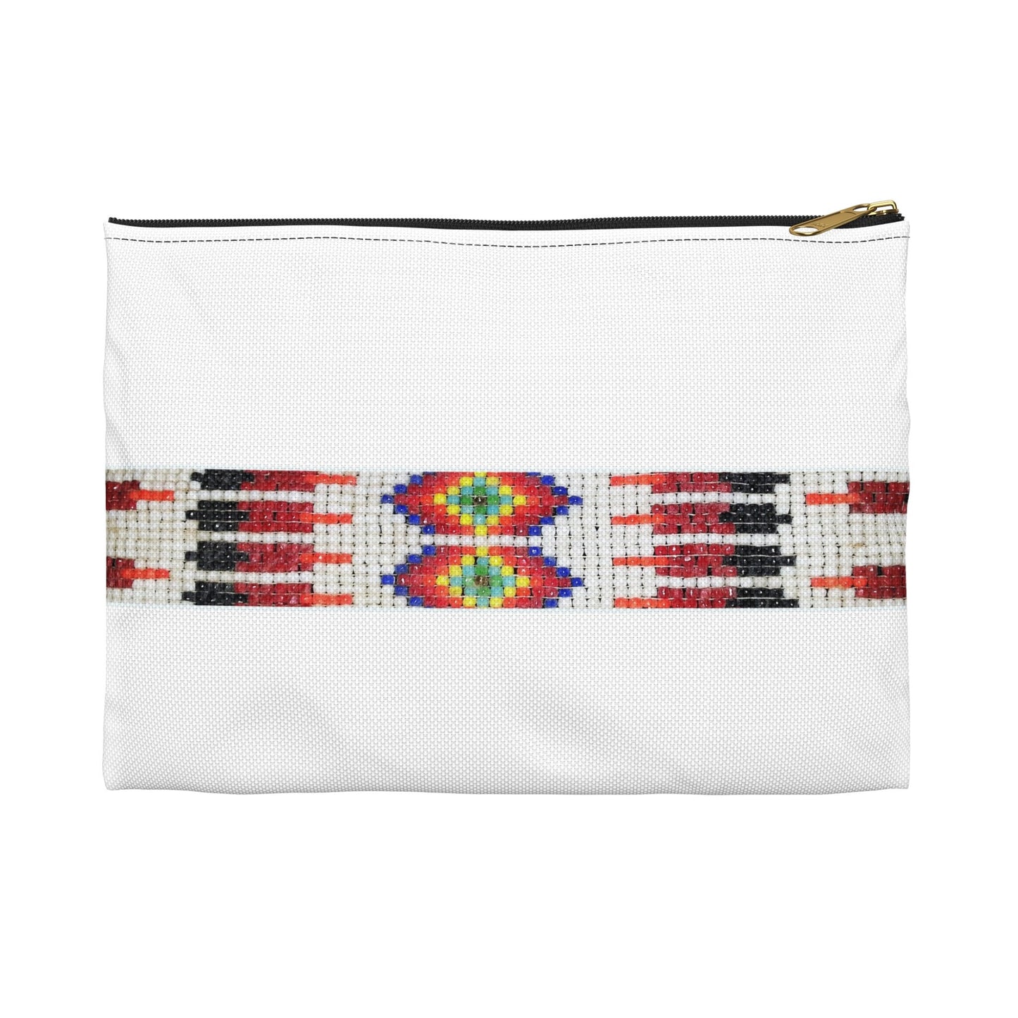 Accessory Pouch, PRINTED Native American bead design, flat pouch, pencil case, cosmetic travel bag, zipper bag