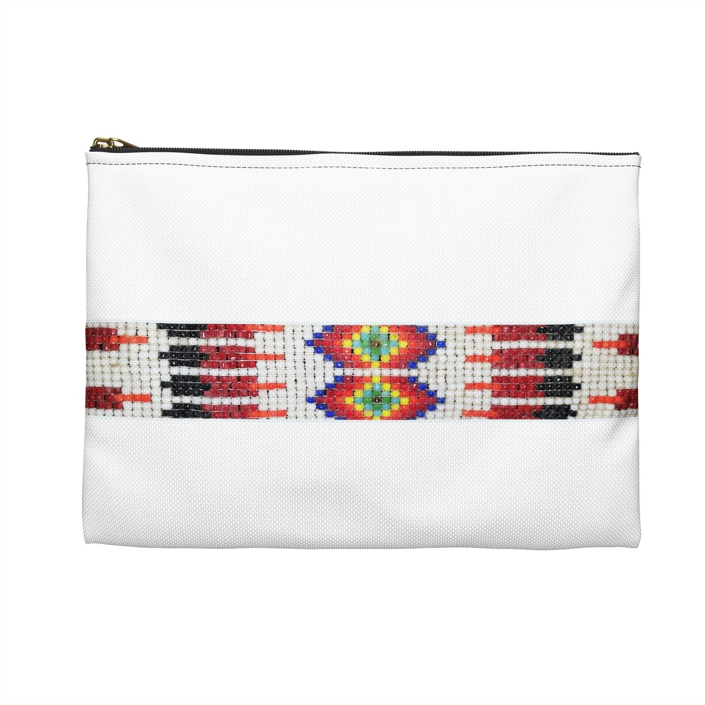 Accessory Pouch, PRINTED Native American bead design, flat pouch, pencil case, cosmetic travel bag, zipper bag
