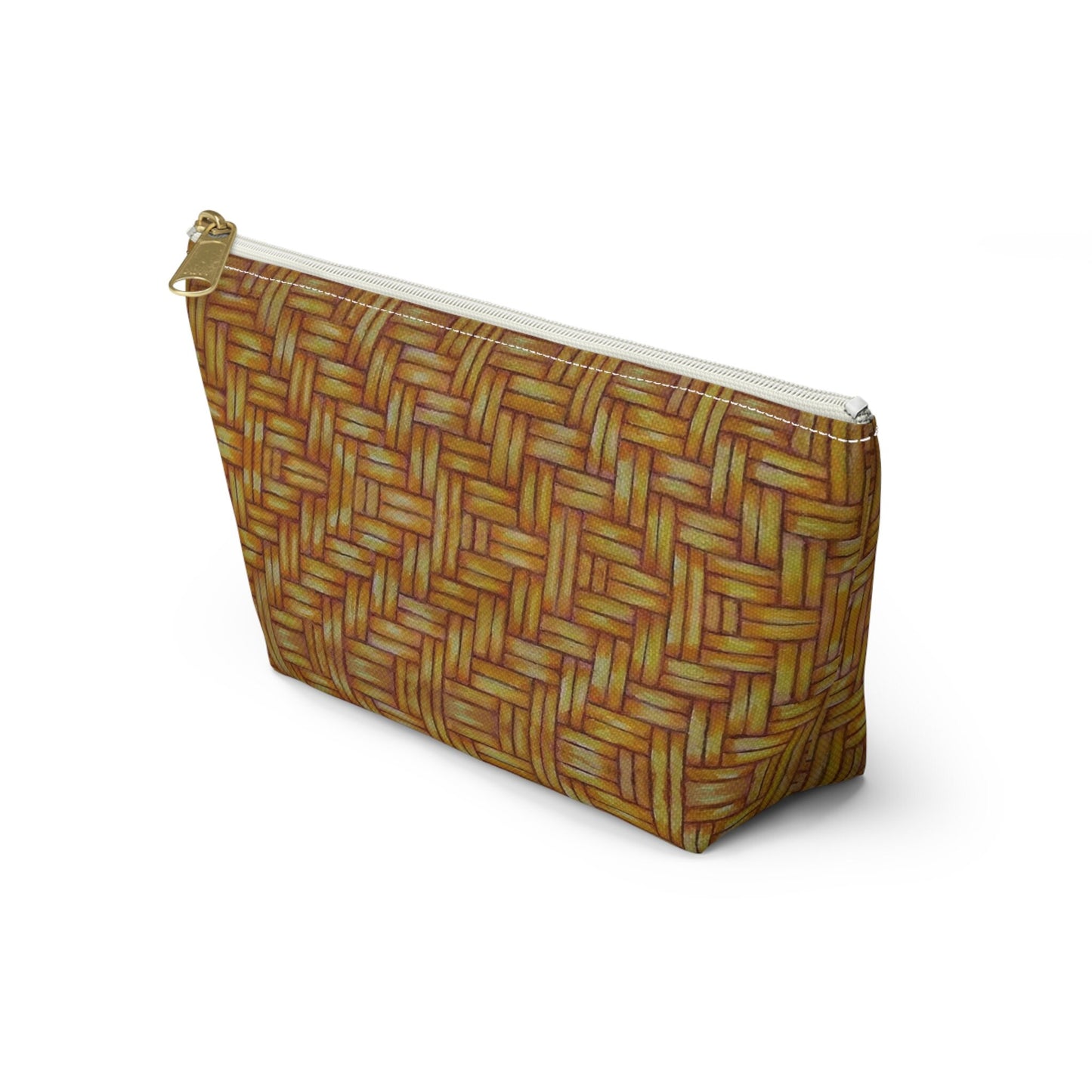 Accessory Pouch w T-bottom, Native American, Euchee basketweave design, pencil case, cosmetic travel bag, zipper bag, catch all