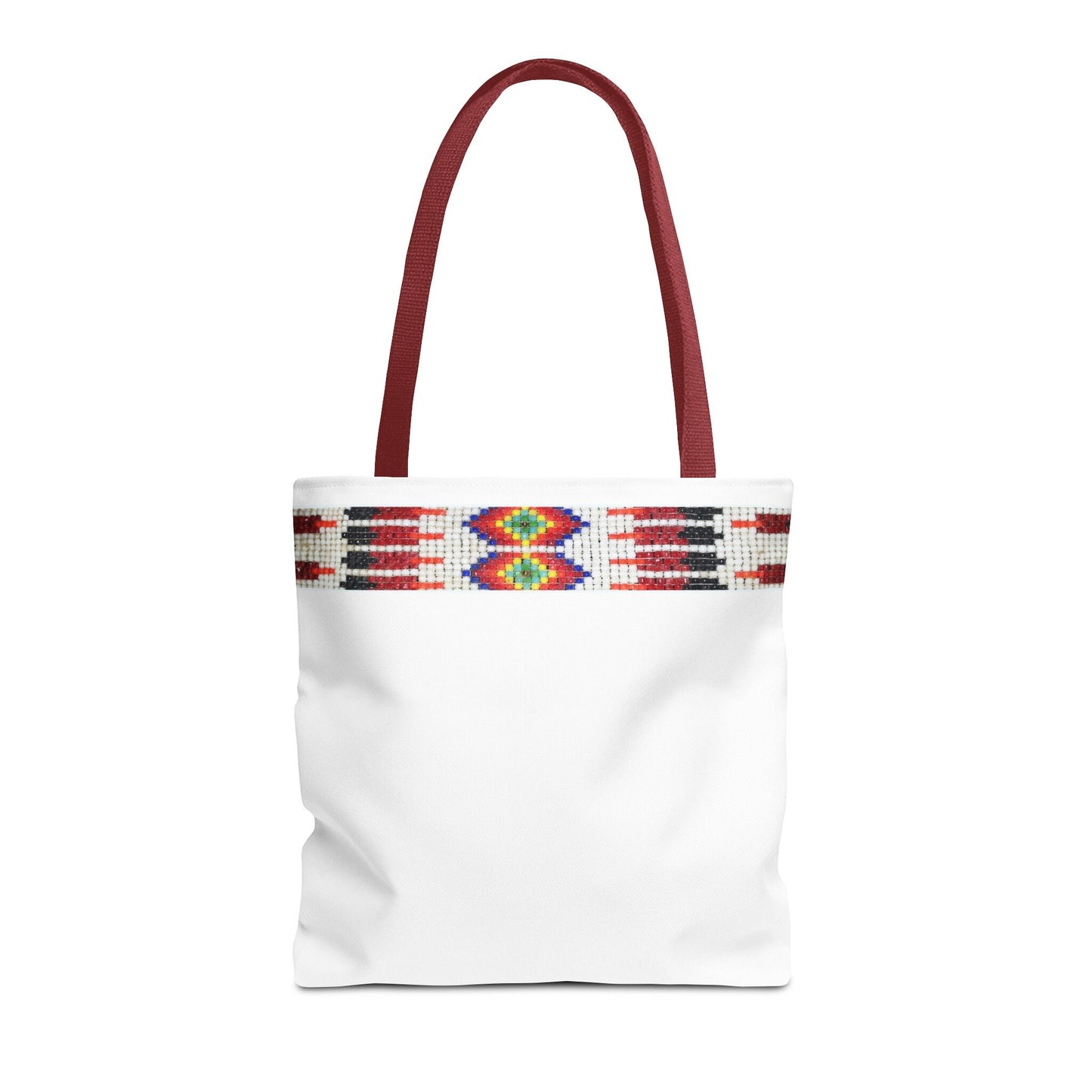Tote Bag, PRINTED Native American bead design, Red handle, Uncle Buds beadwork inspired