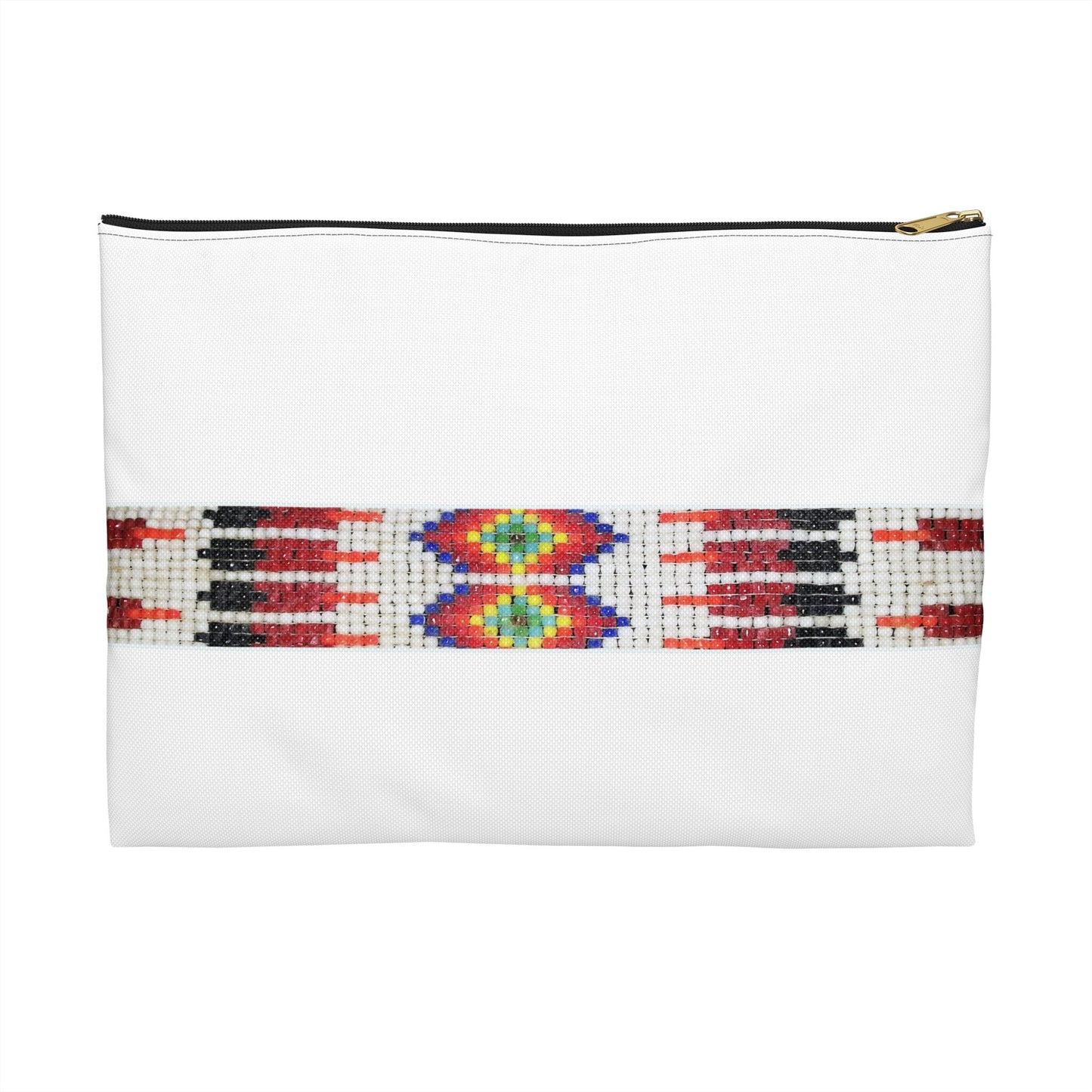 Accessory Pouch, PRINTED Native American bead design, flat pouch, pencil case, cosmetic travel bag, zipper bag