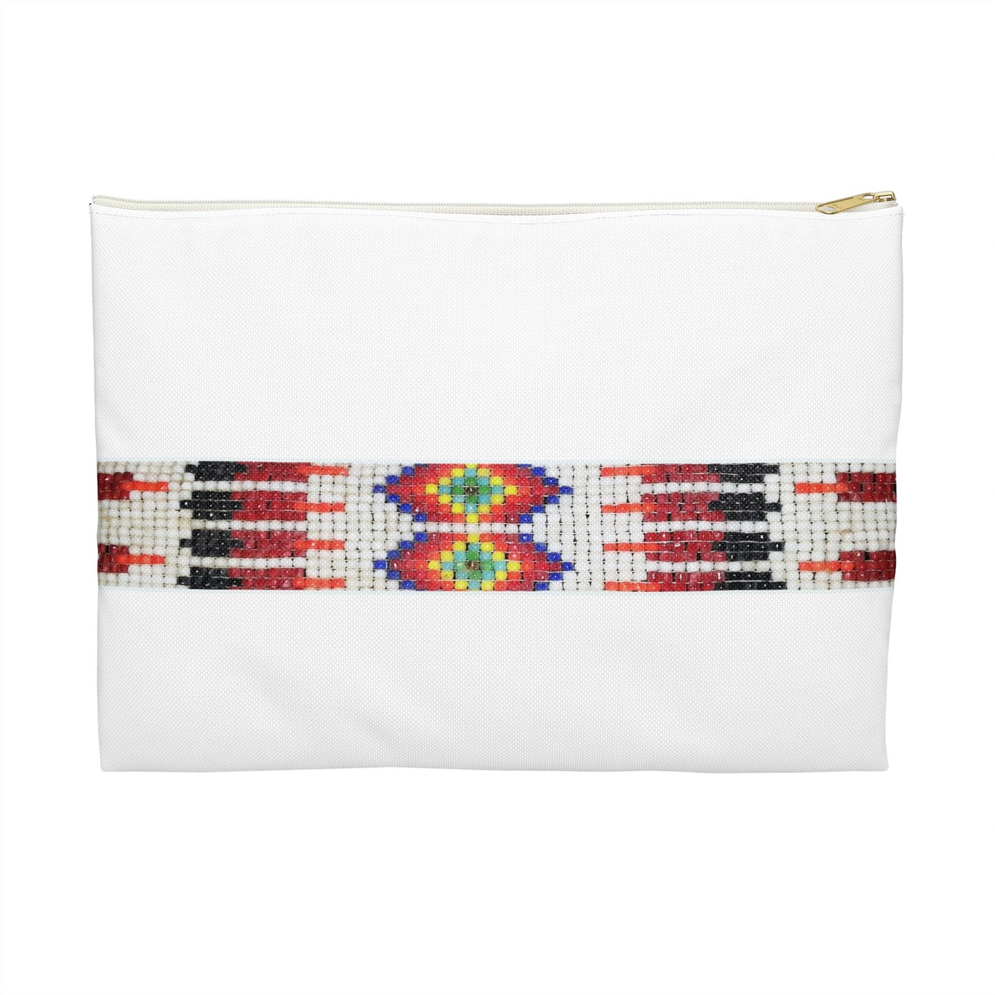 Accessory Pouch, PRINTED Native American bead design, flat pouch, pencil case, cosmetic travel bag, zipper bag