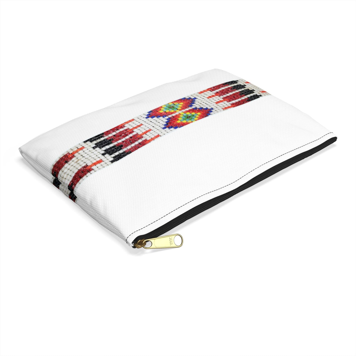 Accessory Pouch, PRINTED Native American bead design, flat pouch, pencil case, cosmetic travel bag, zipper bag