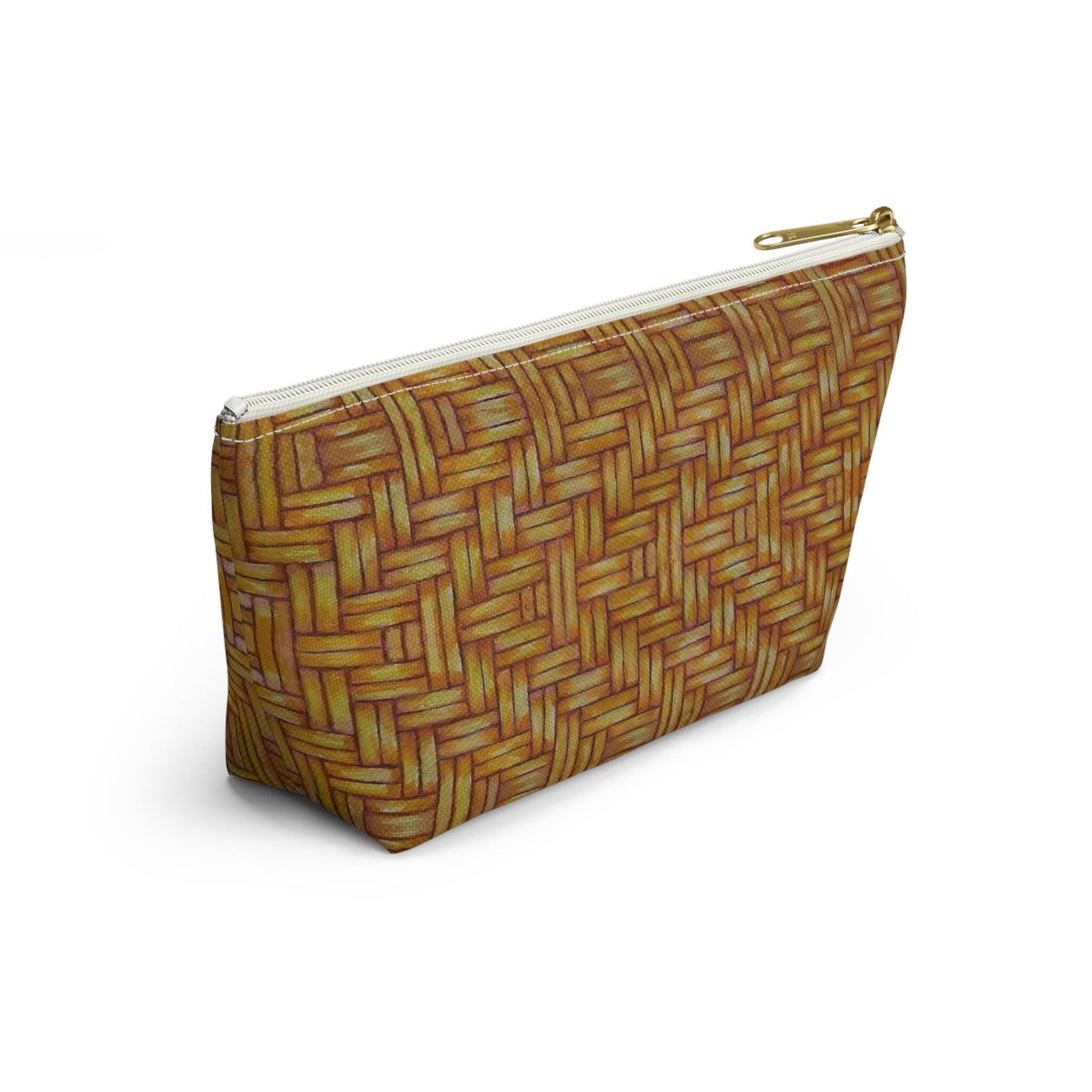 Accessory Pouch w T-bottom, Native American, Euchee basketweave design, pencil case, cosmetic travel bag, zipper bag, catch all