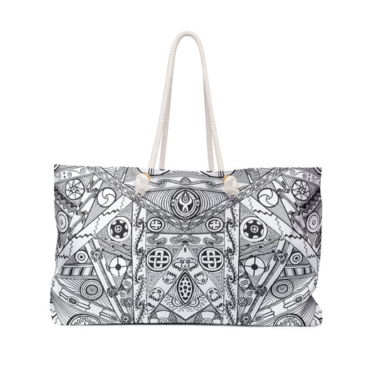 Weekender Bag featuring Black & White Tribal Motif, Tote Bag, Mound Symbols, Native Design