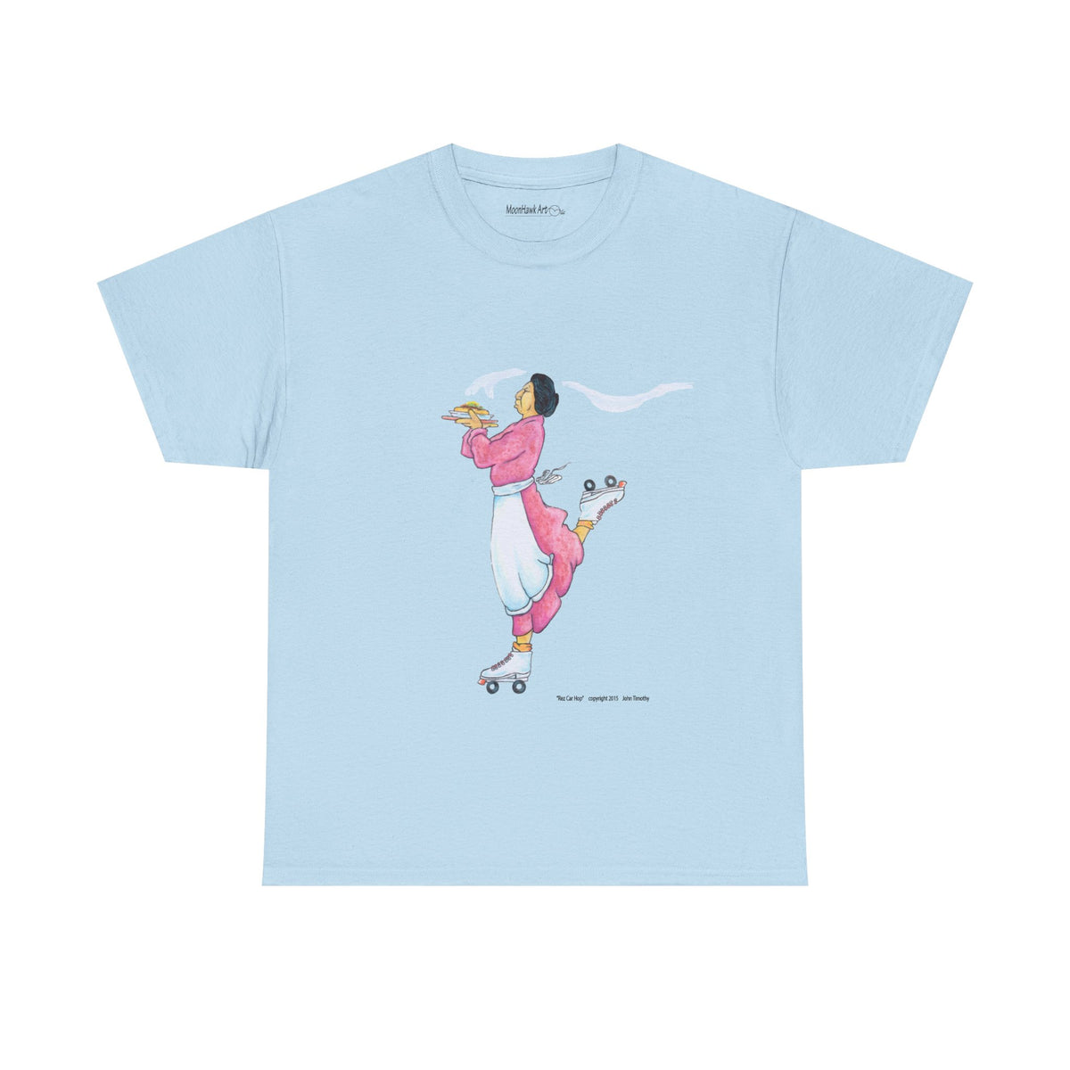 Unisex Heavy Cotton Tee, Rez Car Hop, Native Humor, Woman on Roller Skates, Indian Taco