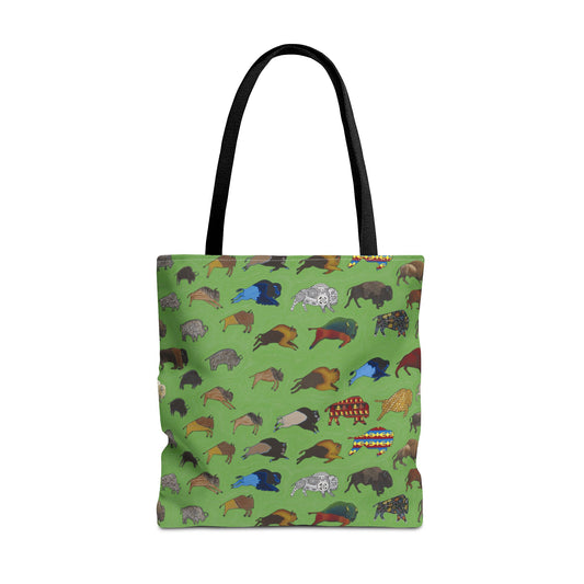 Tote Bag, Green, Bison Transition, Buffalo, Native American