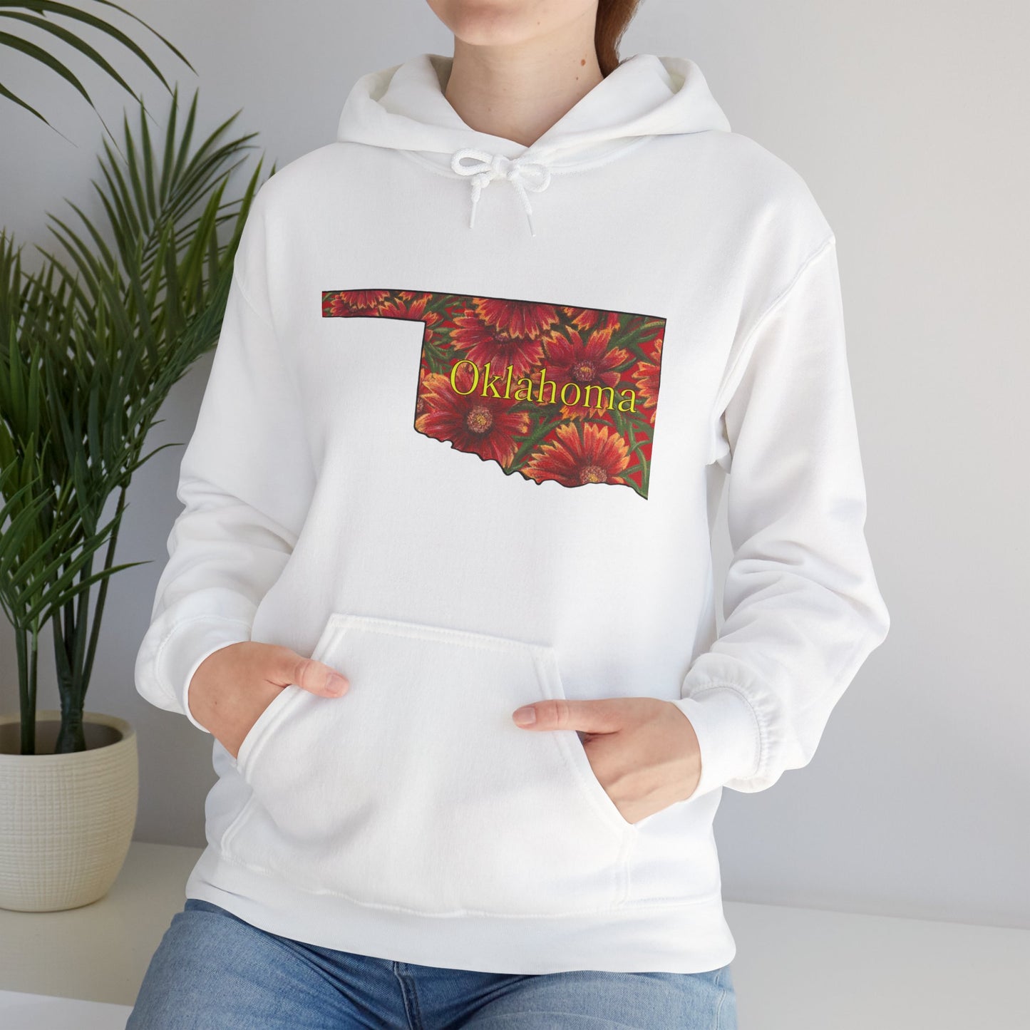Oklahoma Hoodie - Indian Blanket - State Wildflower — Floral OK Map Design