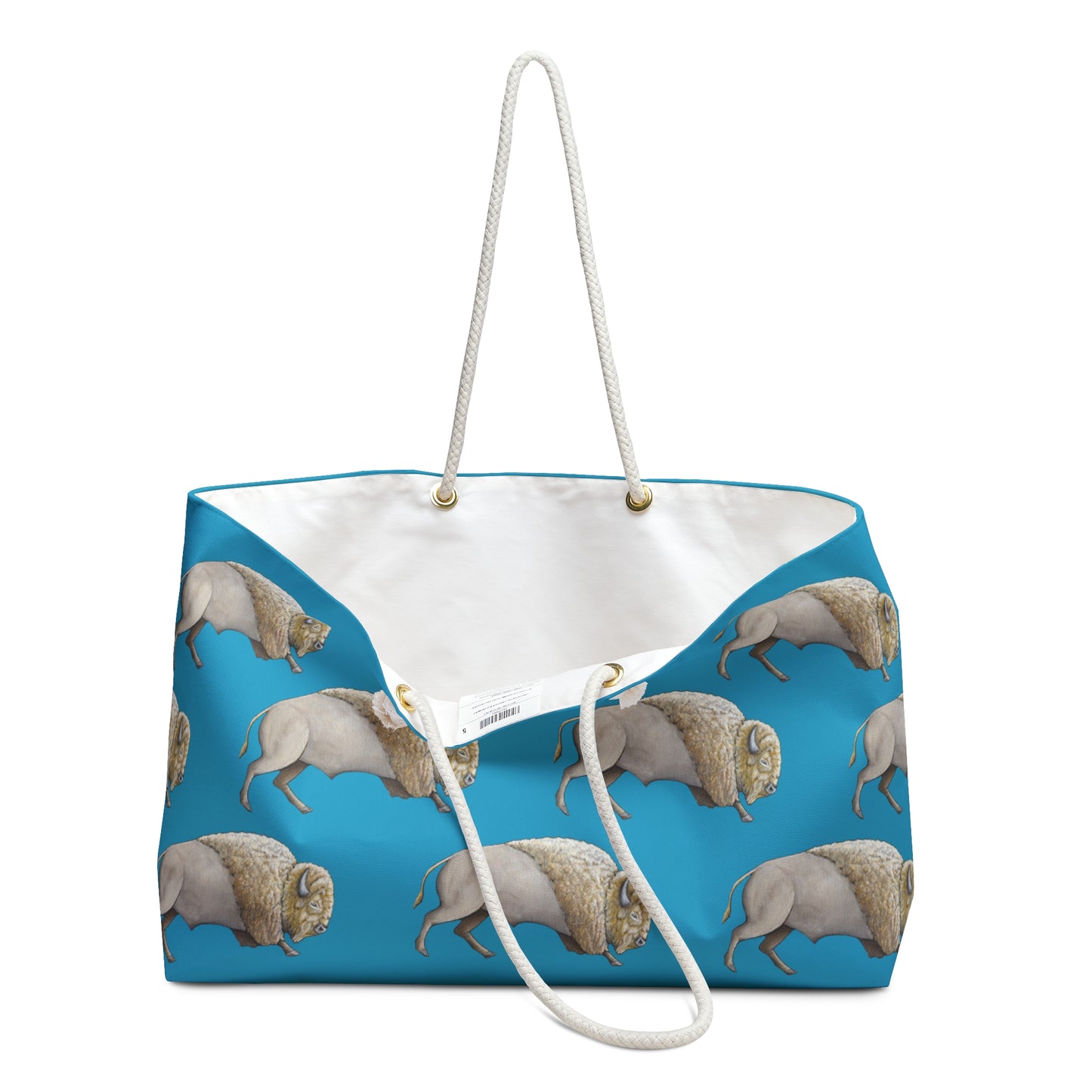 Weekender Bag, Turquoise Color, White Bison, Buffalo, Native American, Powwow Tote