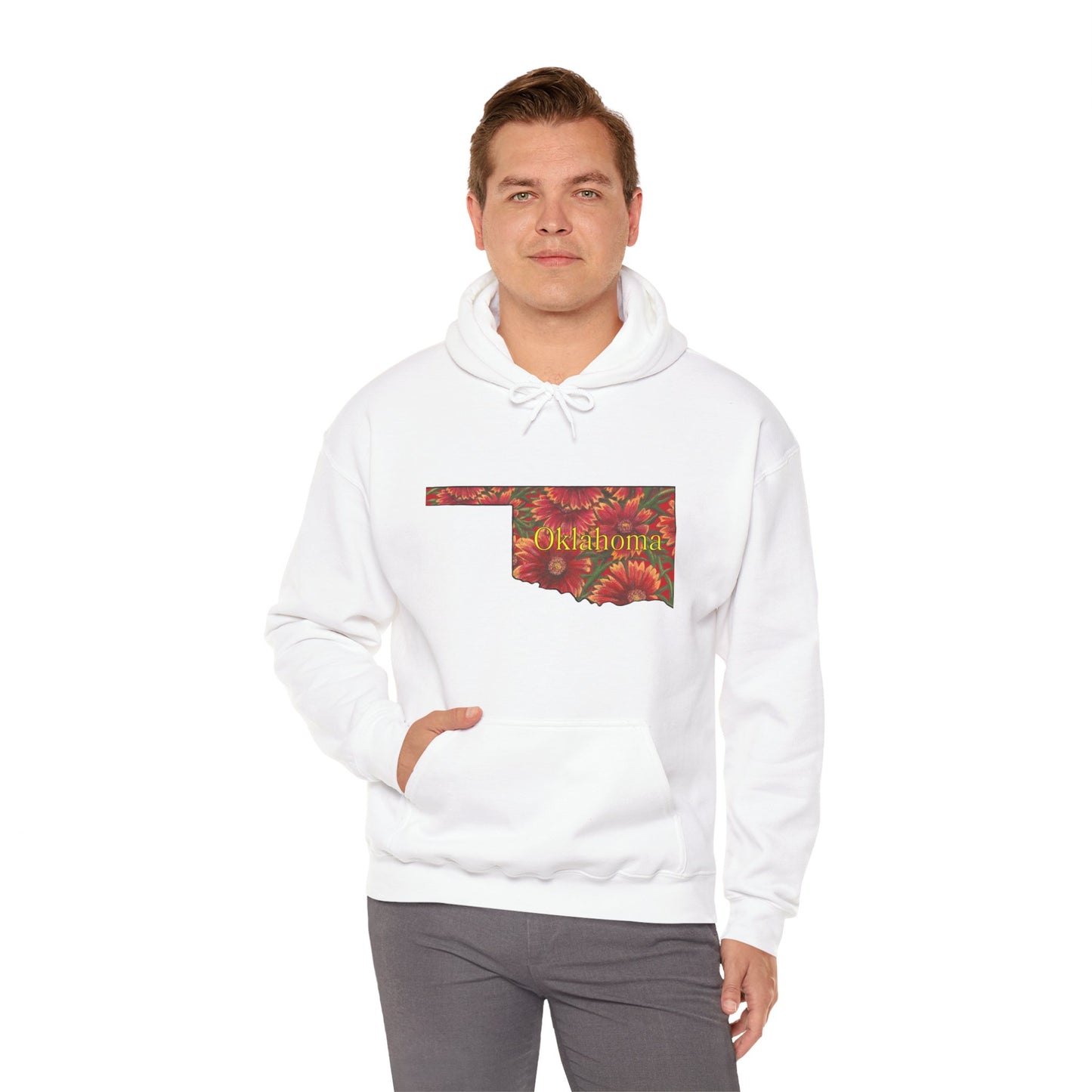Oklahoma Hoodie - Indian Blanket - State Wildflower — Floral OK Map Design