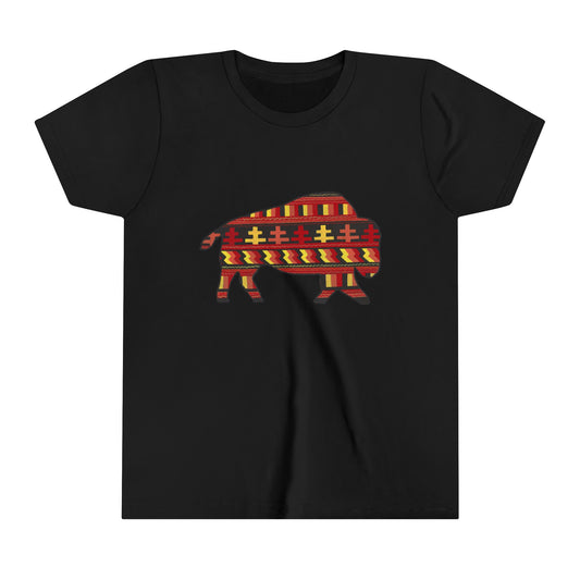Seminole Patchwork Pattern Bison, Youth Short Sleeve Tee, Kid's T-shirt, Children's Shirt, Native Bison Art, Buffalo