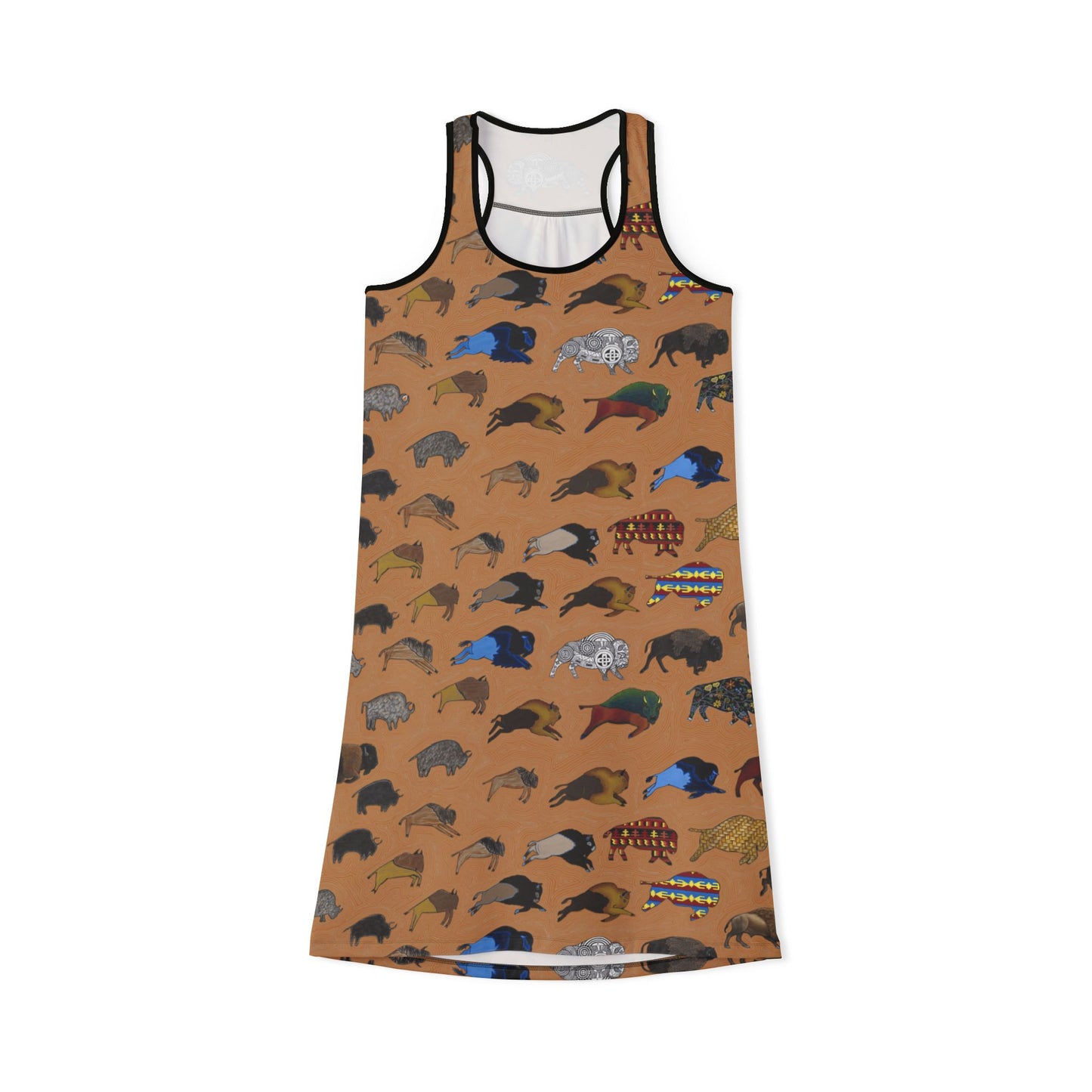 Native Art Bison Racerback Dress — Tan - All-Over Print Summer Sundress