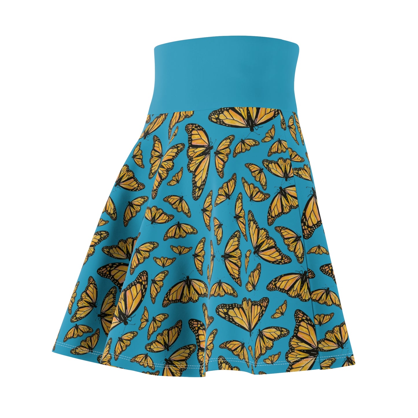 Women's Skater Skirt , Monarch, Turquoise Background, Kamama, Butterfly