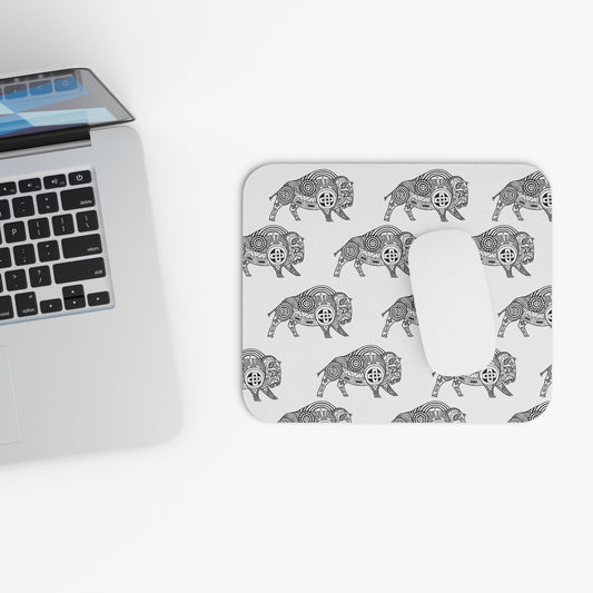 Mouse Pad (Rectangle), Black and White, Southeast Tribal Motif, Bison, Buffalo, Native American