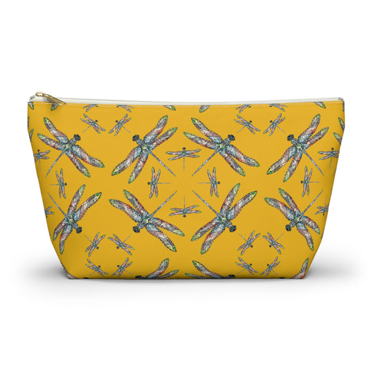 Accessory Pouch w T-bottom, Dragonfly, Yellow, Native American design, Makeup bag, Pencil case, Travel cosmetic pouch