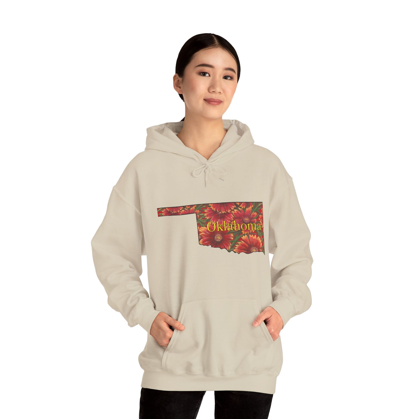 Oklahoma Hoodie - Indian Blanket - State Wildflower — Floral OK Map Design