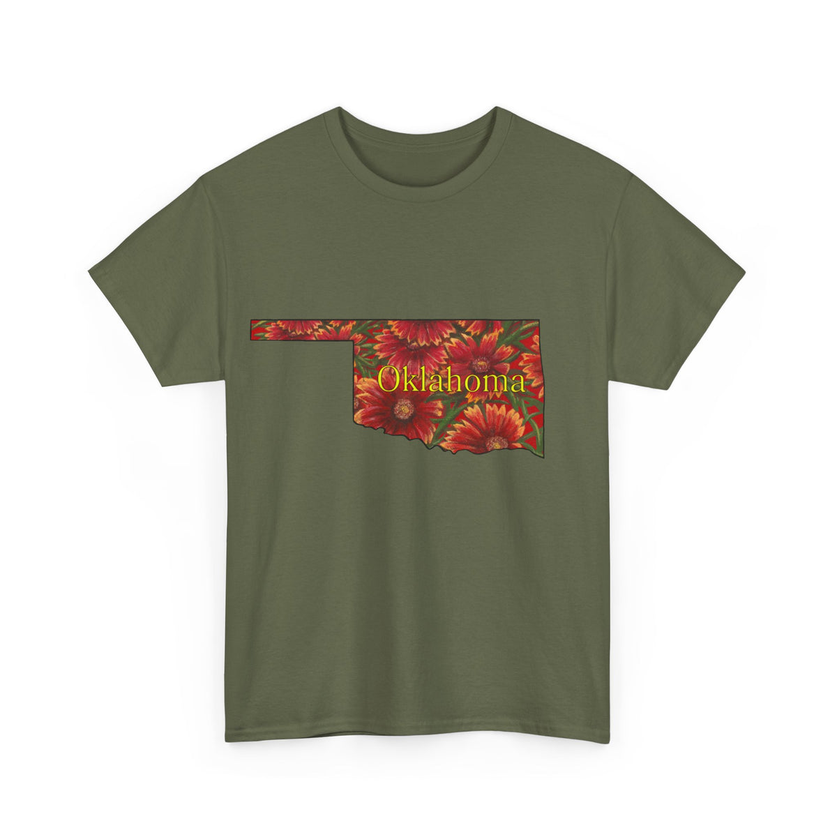 Unisex Heavy Cotton Tee, Indian Blanket Flowers, Oklahoma State Wildflowers, T-shirt