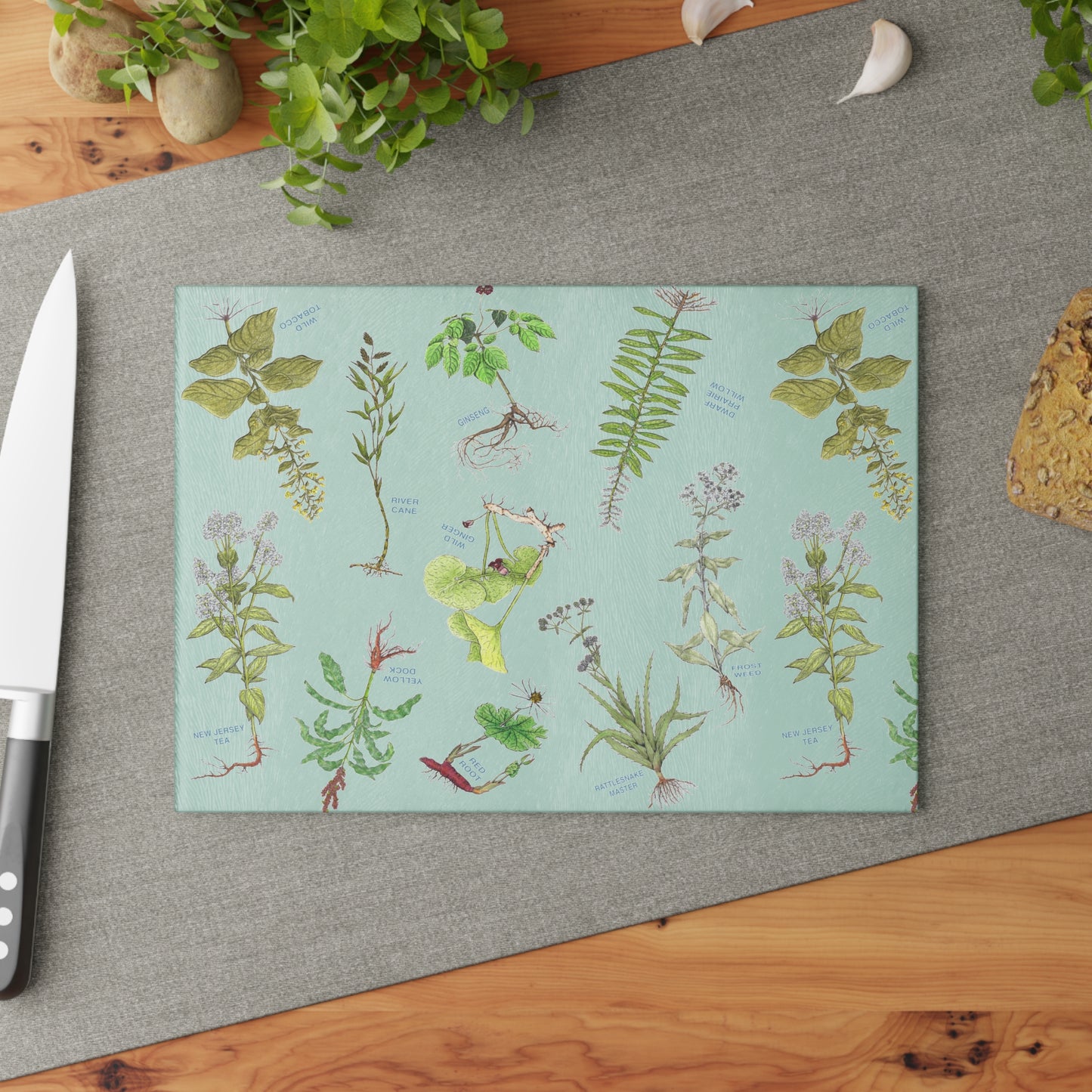 Cherokee Herbal Botanical Glass Cutting Board – Vintage Medicinal Plant Print