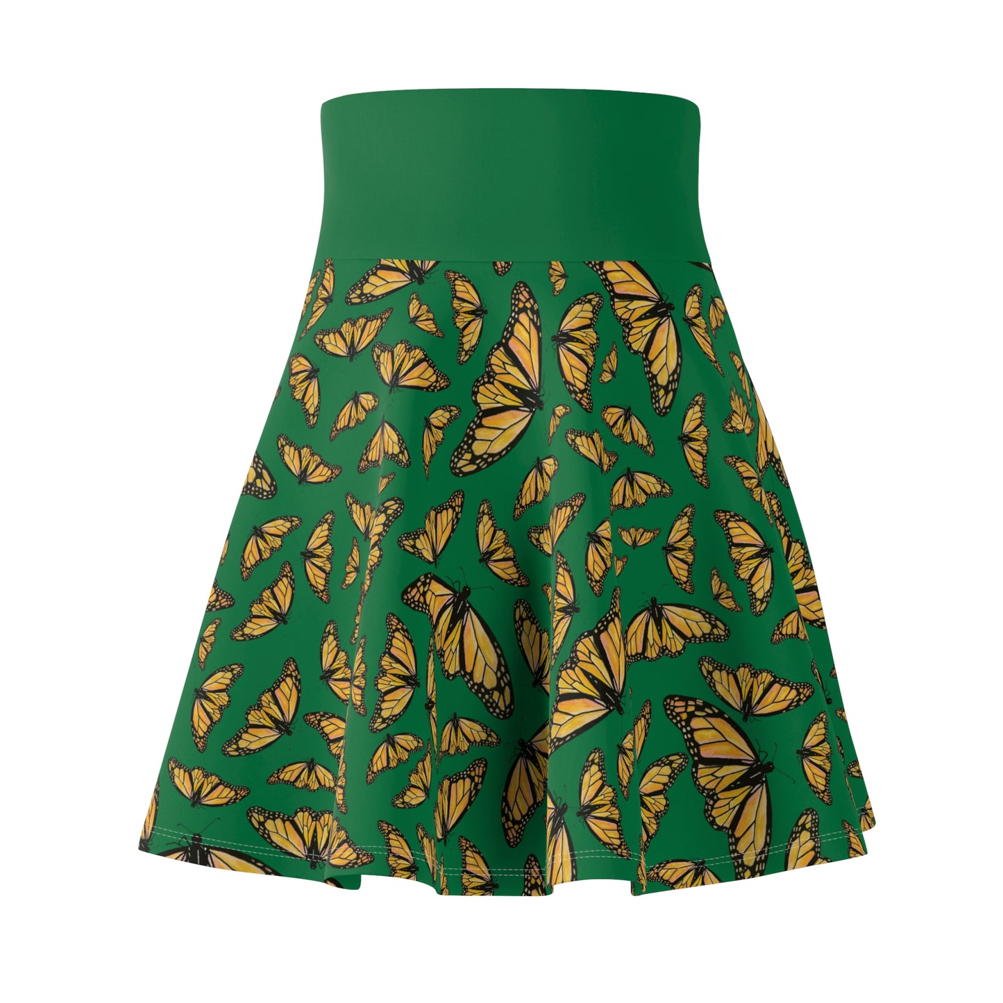 Women's Skater Skirt, Monarch, Green Background, Butterfly, Kamama
