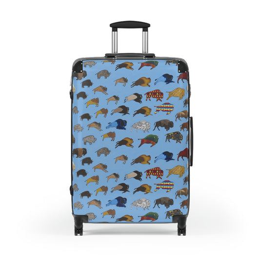 Suitcase, Light Blue, Bison Transition, Buffalo, Native American, Luggage, Carry On