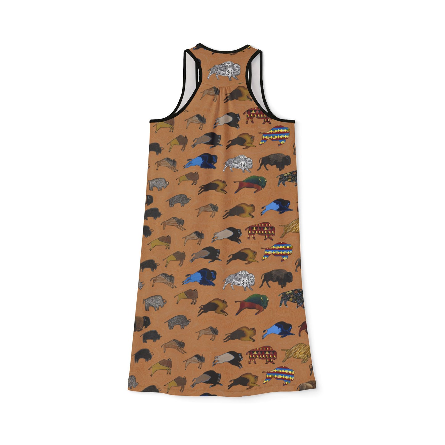 Native Art Bison Racerback Dress — Tan - All-Over Print Summer Sundress